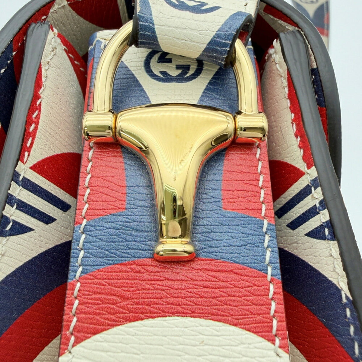 Gucci Horsebit Ivory Navy Red Color Leather Shoulder Bag (Pre-Owned)