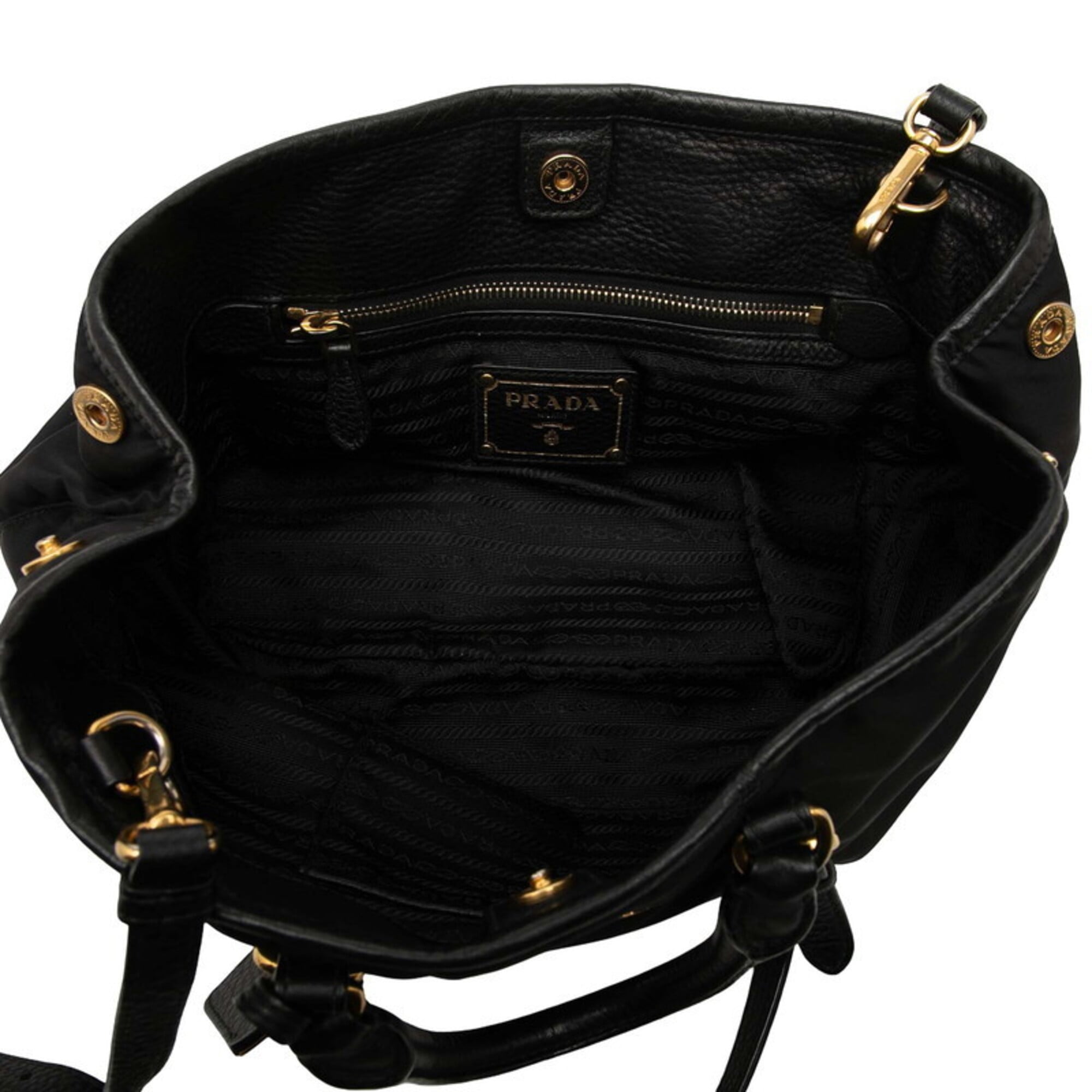 Prada Black Nylon Leather Handbag Shoulder Bag (Pre-Owned)