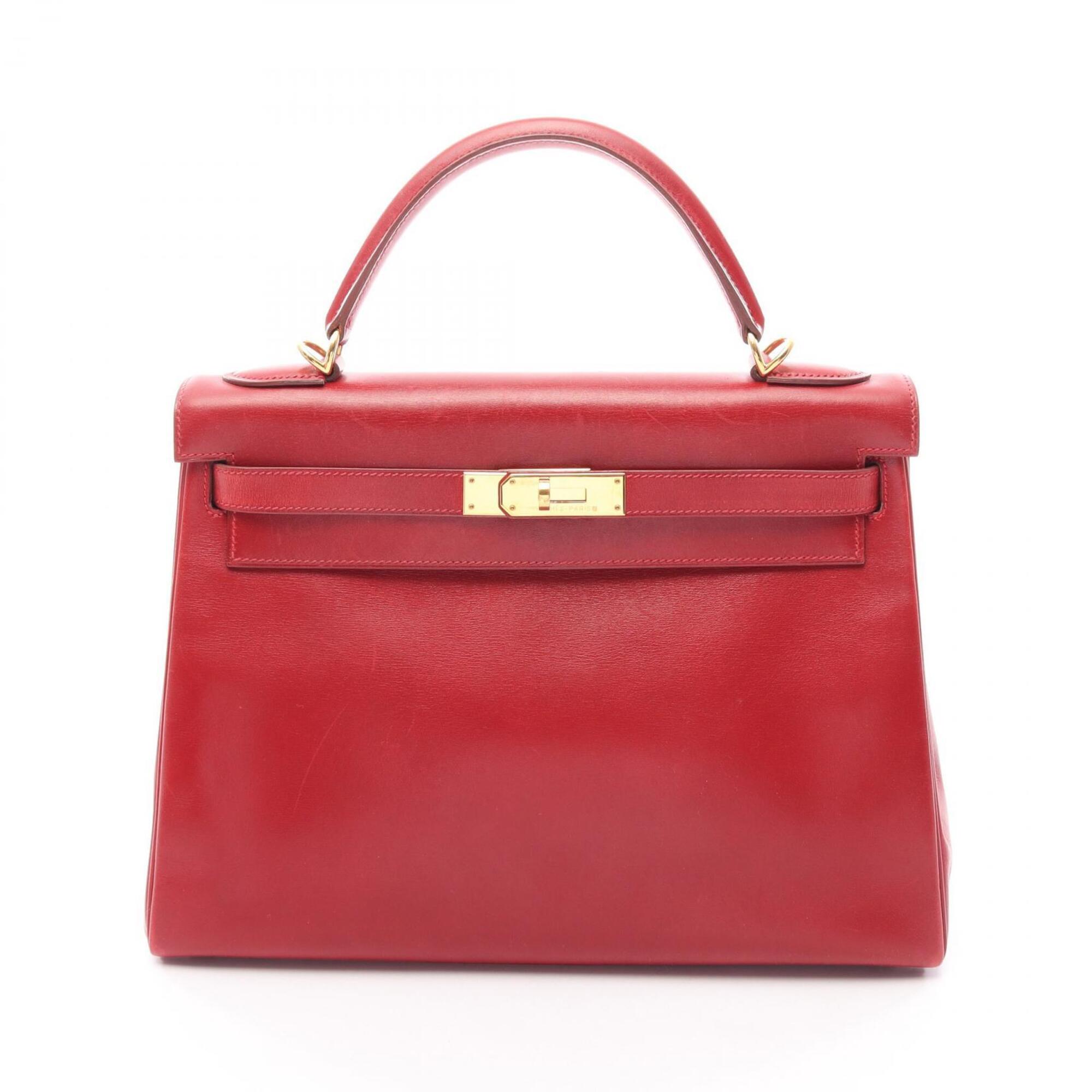 Hermes Red Color Tadelakt Leather Handbag (Pre-Owned)