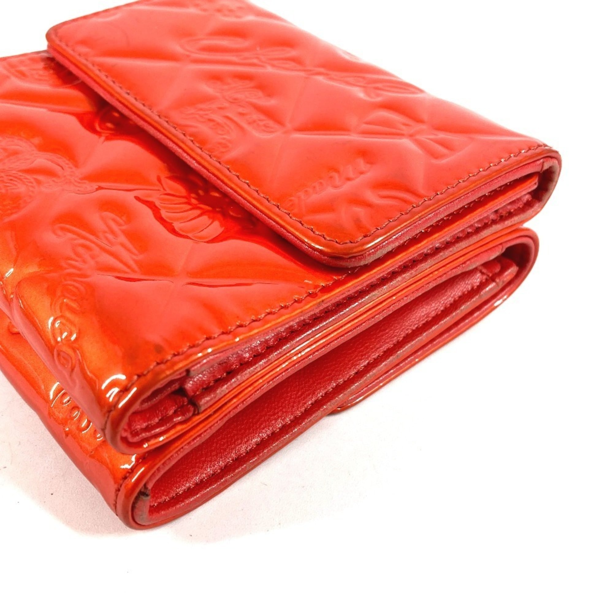 Chanel Orange Red Color Patent Leather Wallet (Tri-Fold) (Pre-Owned)