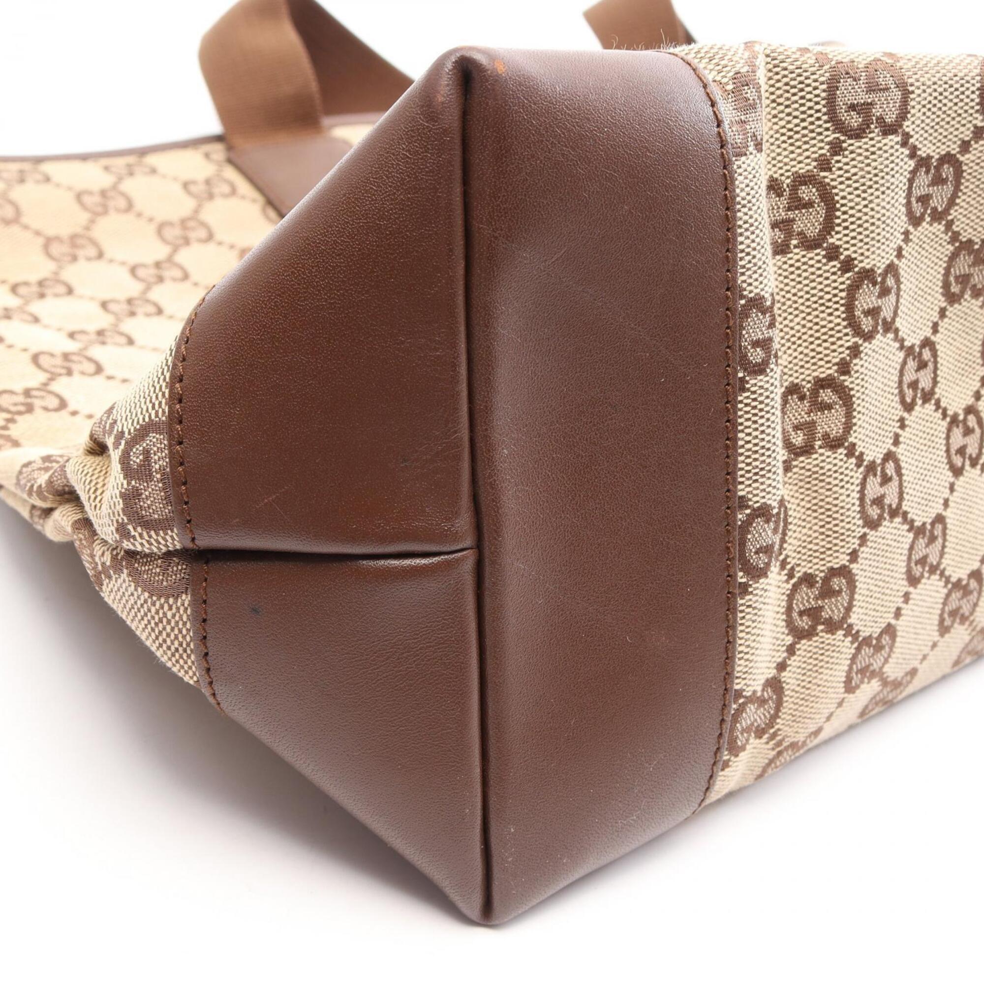 Gucci Beige Brown Leather Canvas Handbag Tote Bag (Pre-Owned)