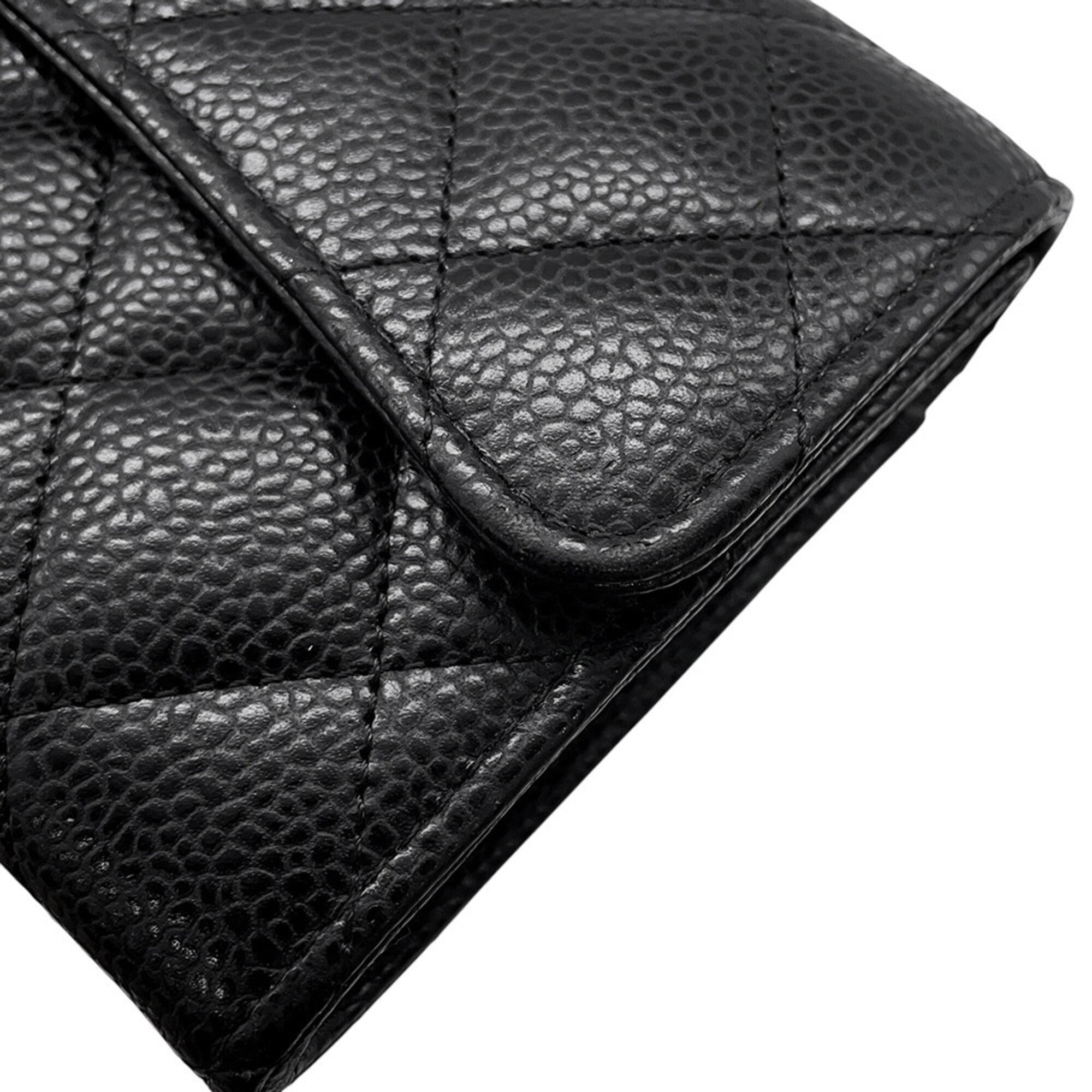 Chanel Black Grained Calfskin Long Wallet (Bi-Fold) (Pre-Owned)