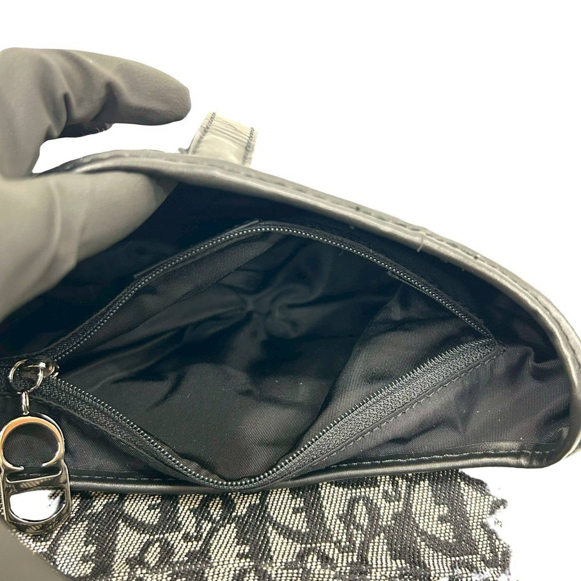 Christian Dior Black Canvas Leather Saddle Bag Shoulder Bag (Pre-Owned)