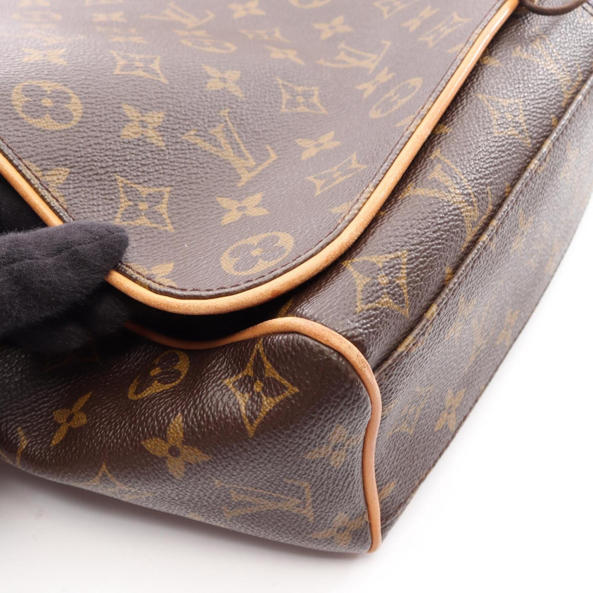 Louis Vuitton Brown Leather Coated Canvas Handbag Shoulder Bag (Pre-Owned)