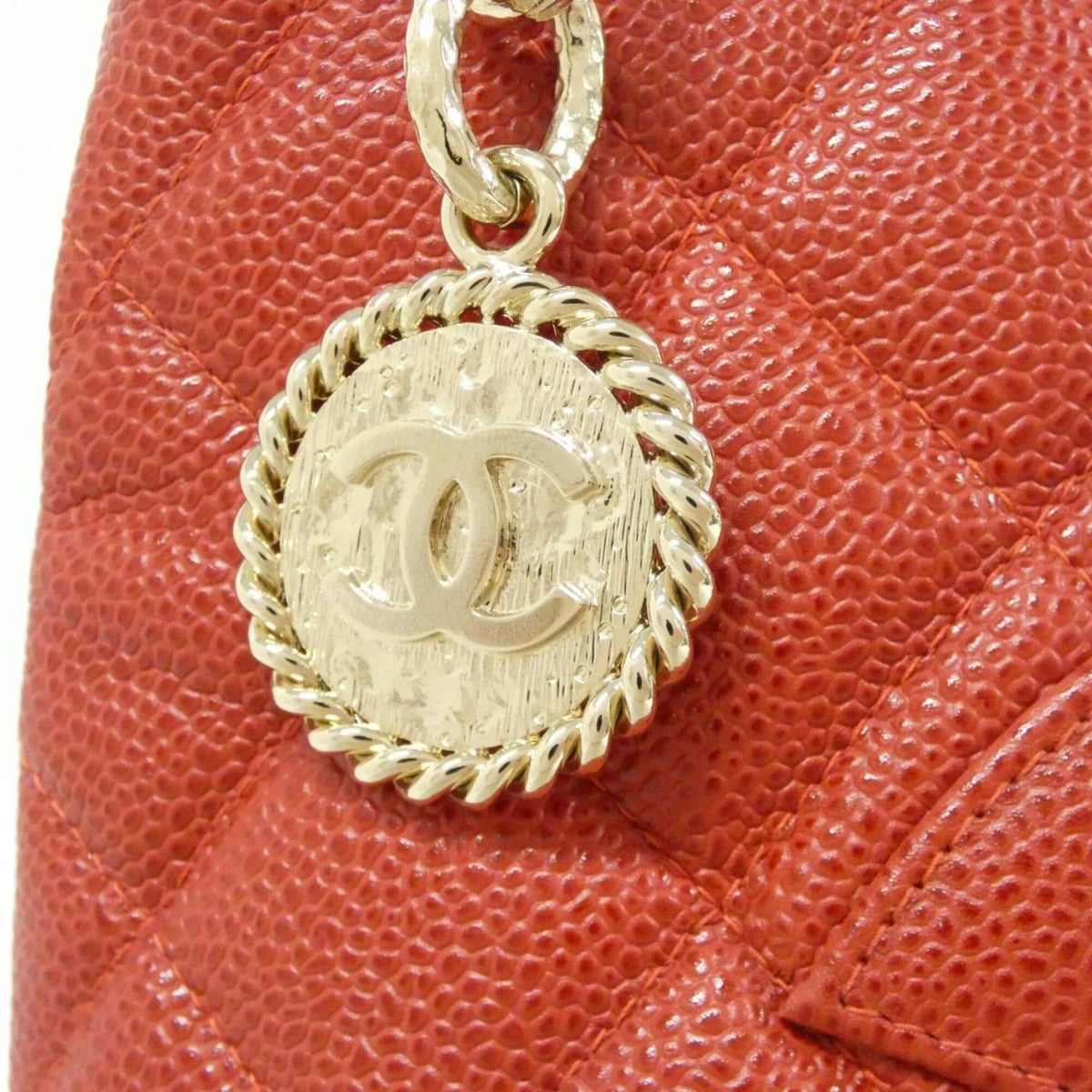 Chanel Red Color Grained Calfskin Handbag (Pre-Owned)