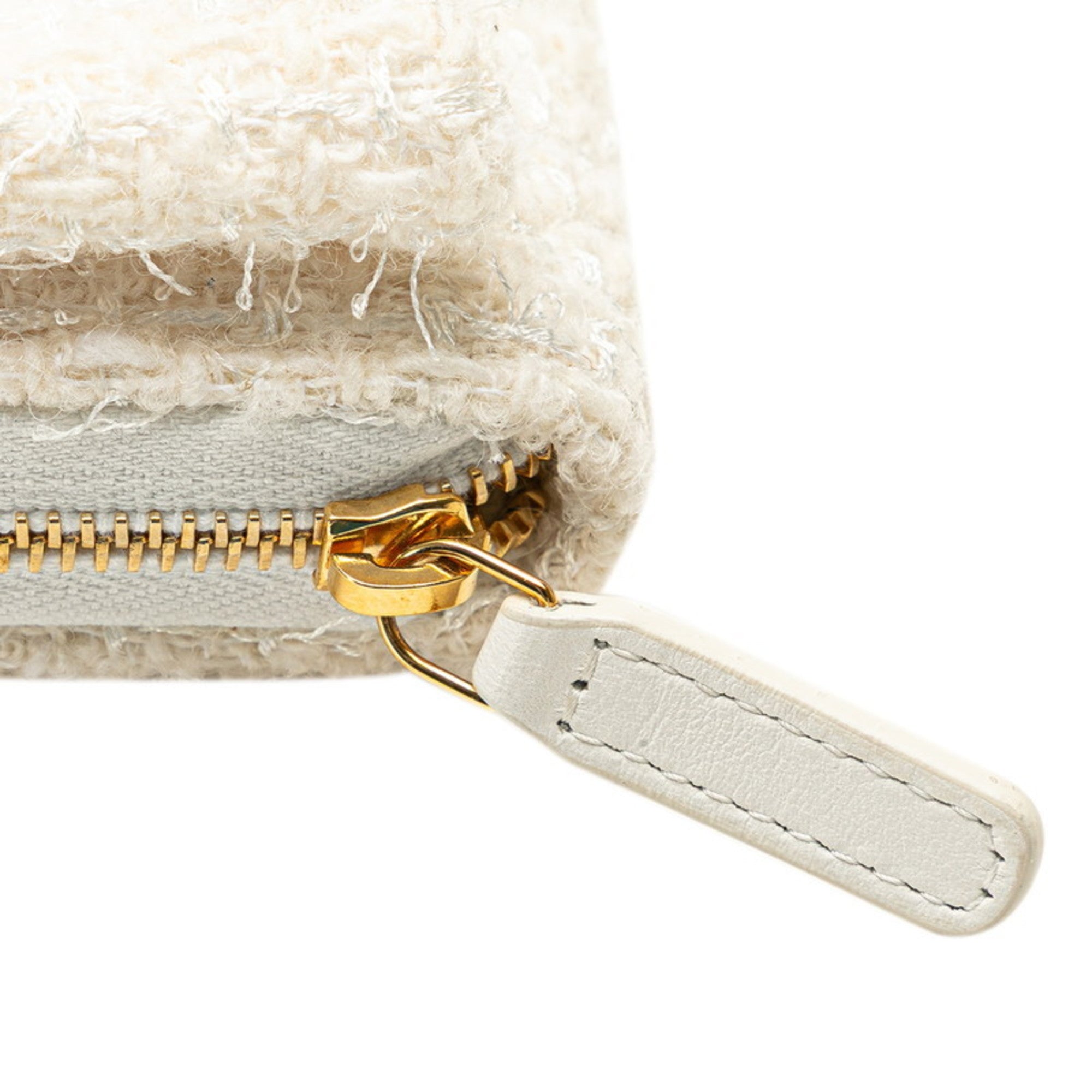 Chanel White Tweed Leather Chain/Shoulder Wallet (Pre-Owned)