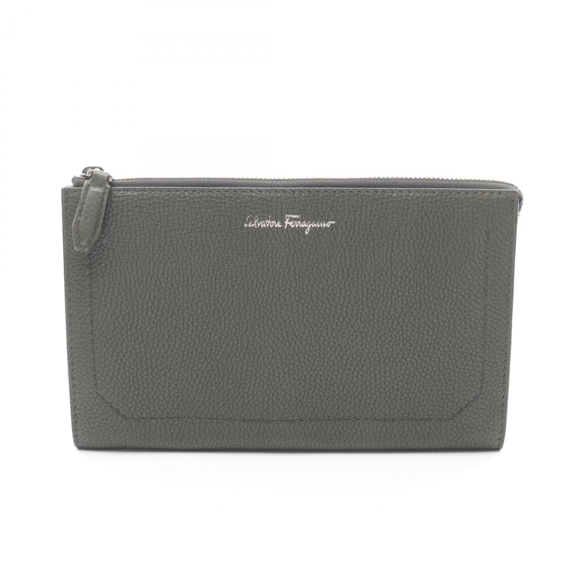 Salvatore Ferragamo Green Leather Clutch Bag (Pre-Owned)