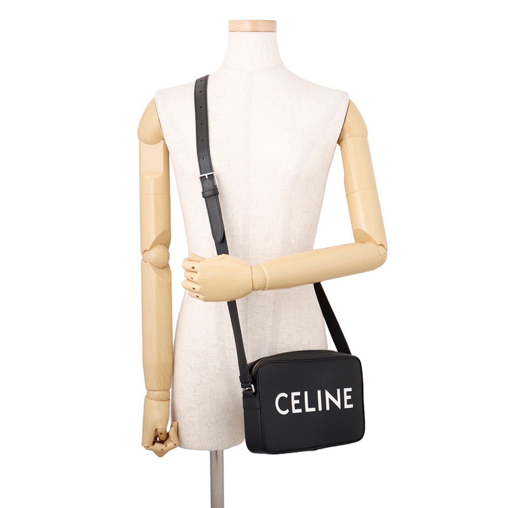 Celine Black Leather Messenger Bag Shoulder Bag (Pre-Owned)