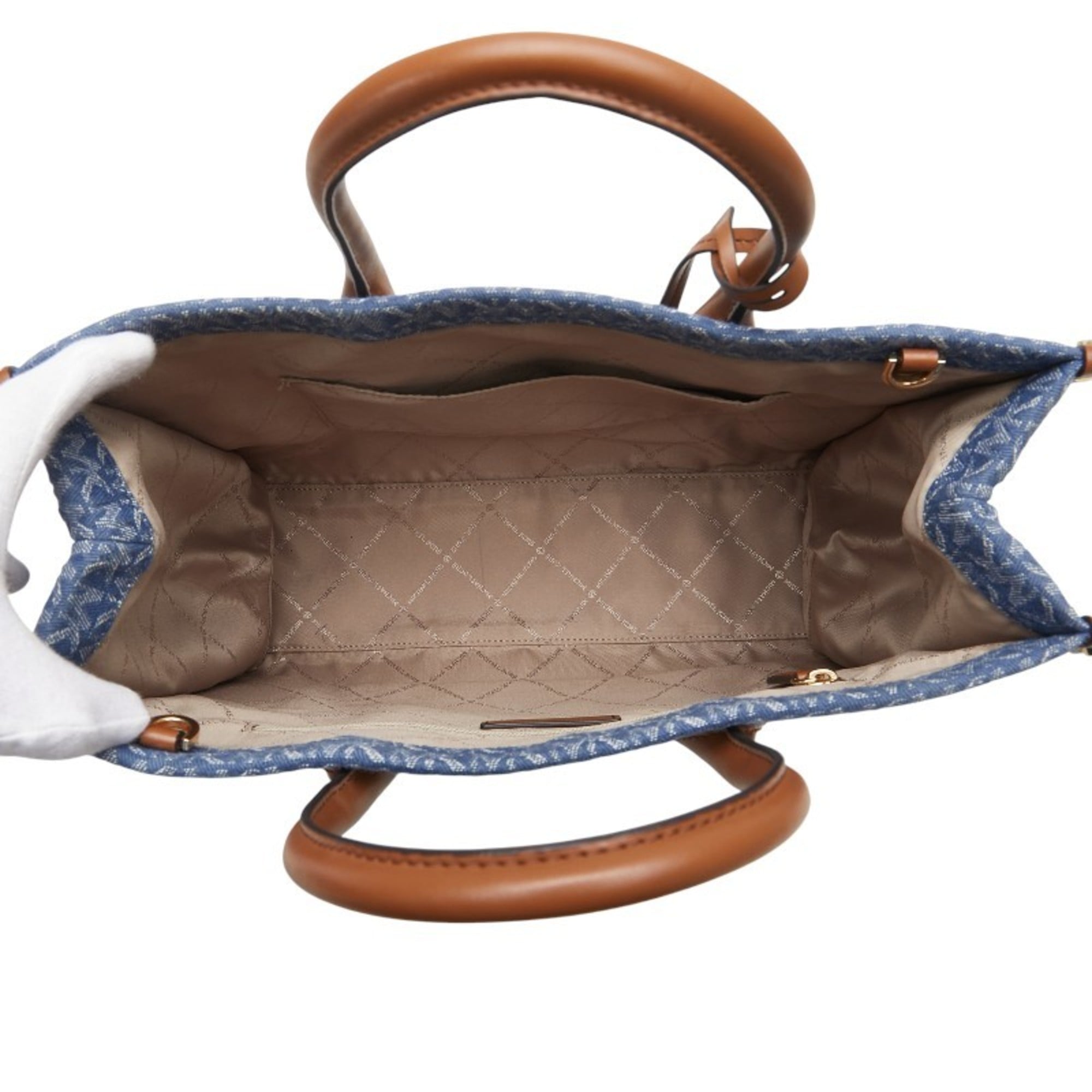 Michael Kors Blue Brown Canvas Leather Shoulder Bag Tote Bag (Pre-Owned)
