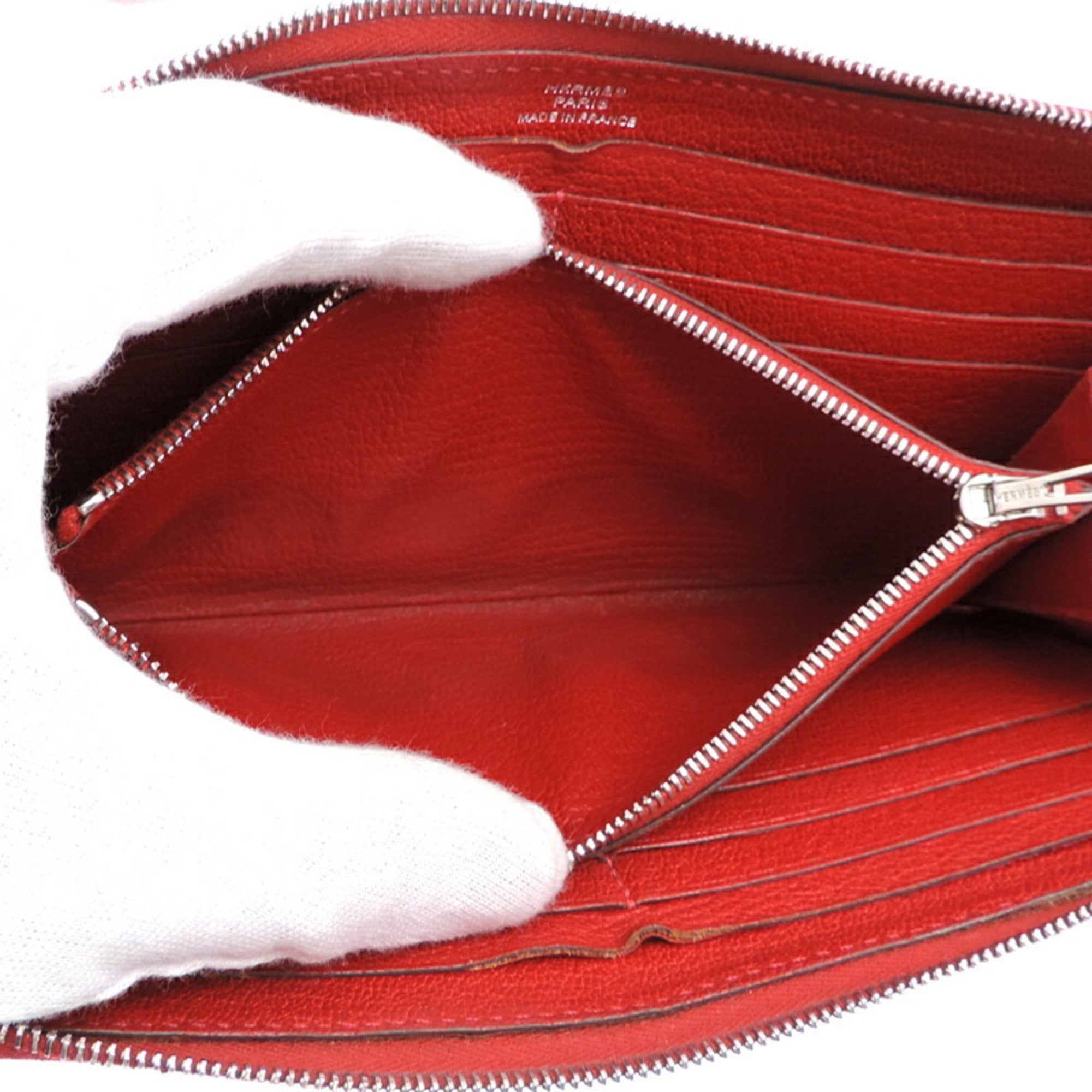 Hermes Red Color Chevre Leather Long Wallet (Bi-Fold) (Pre-Owned)