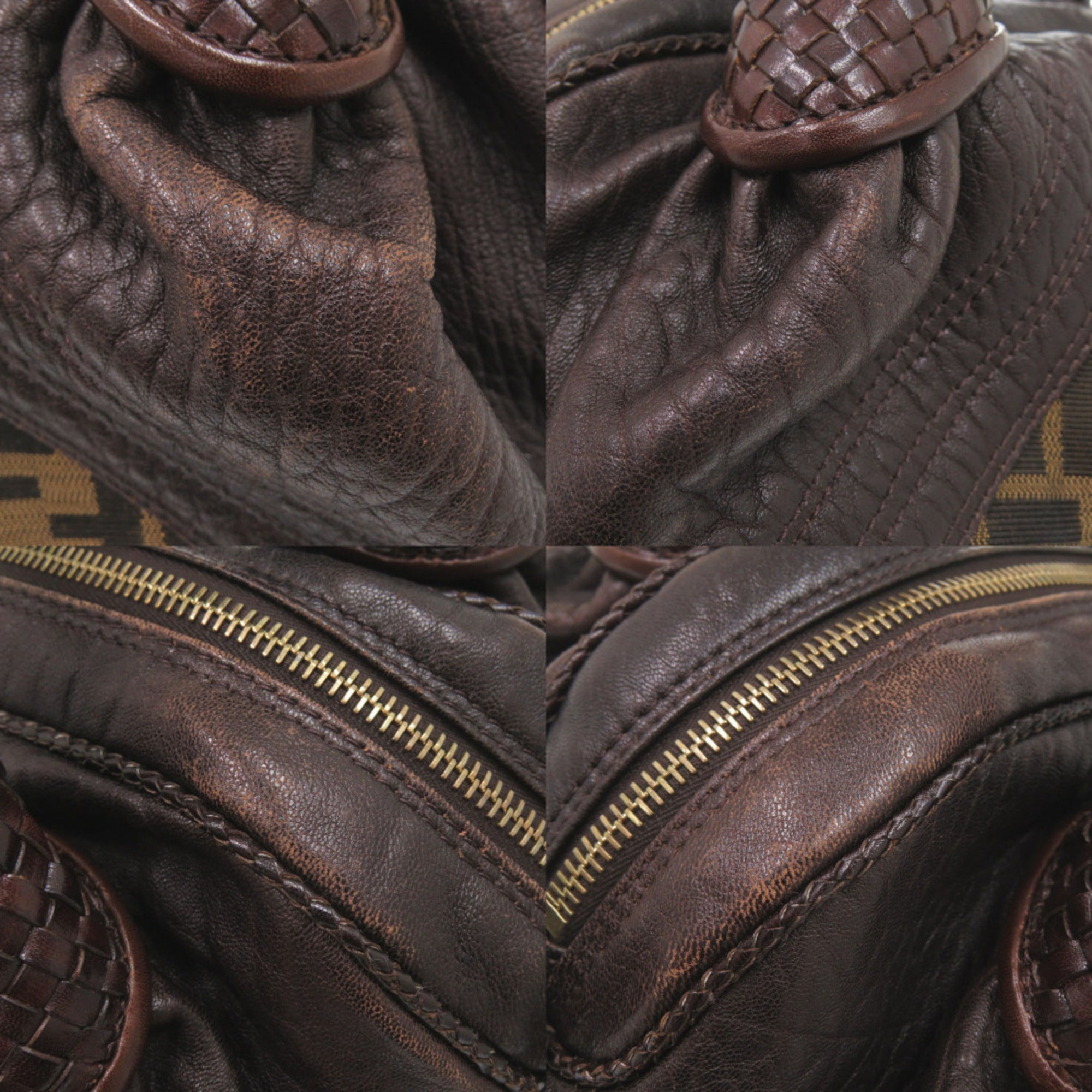 Fendi Brown Leather Canvas Handbag (Pre-Owned)