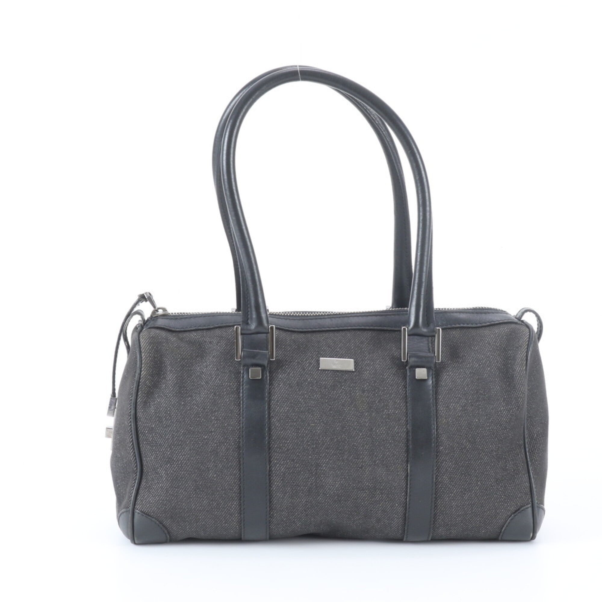 Gucci Black Leather Canvas Handbag Tote Bag (Pre-Owned)