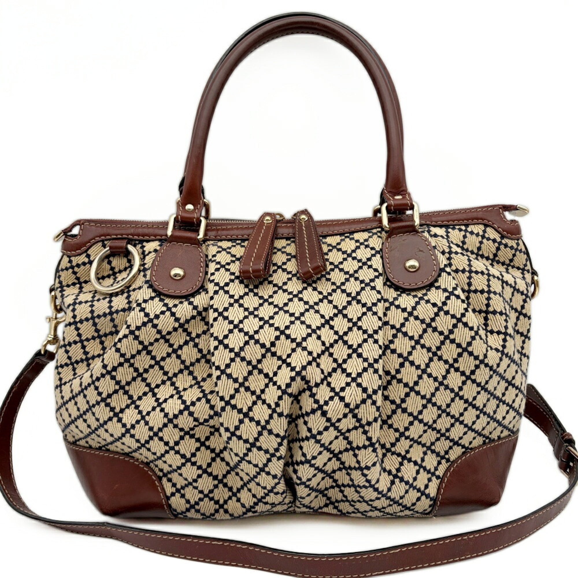 Gucci Beige Brown Canvas Leather Shoulder Bag (Pre-Owned)