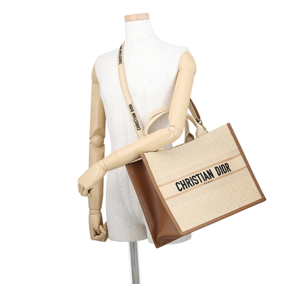 Christian Dior Beige Brown Canvas Handbag Tote Bag (Pre-Owned)