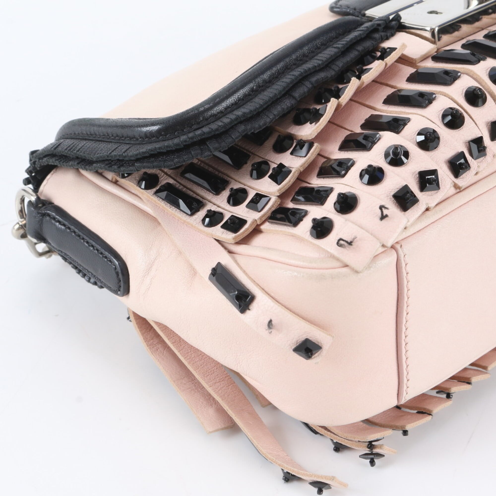 Prada Baby Pink Black Leather Shoulder Bag (Pre-Owned)