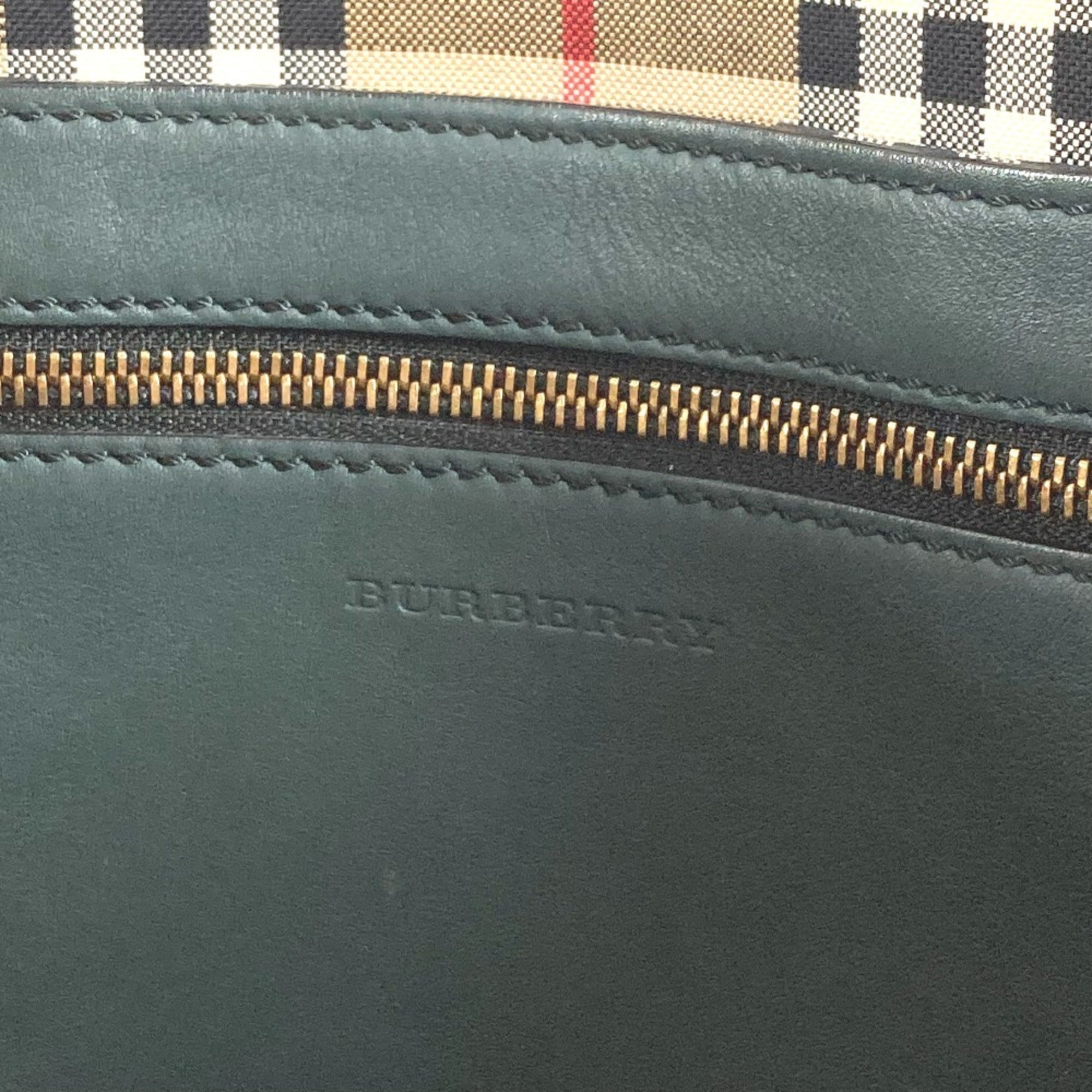 Burberry Blue Khaki Leather Shoulder Bag Tote Bag (Pre-Owned)