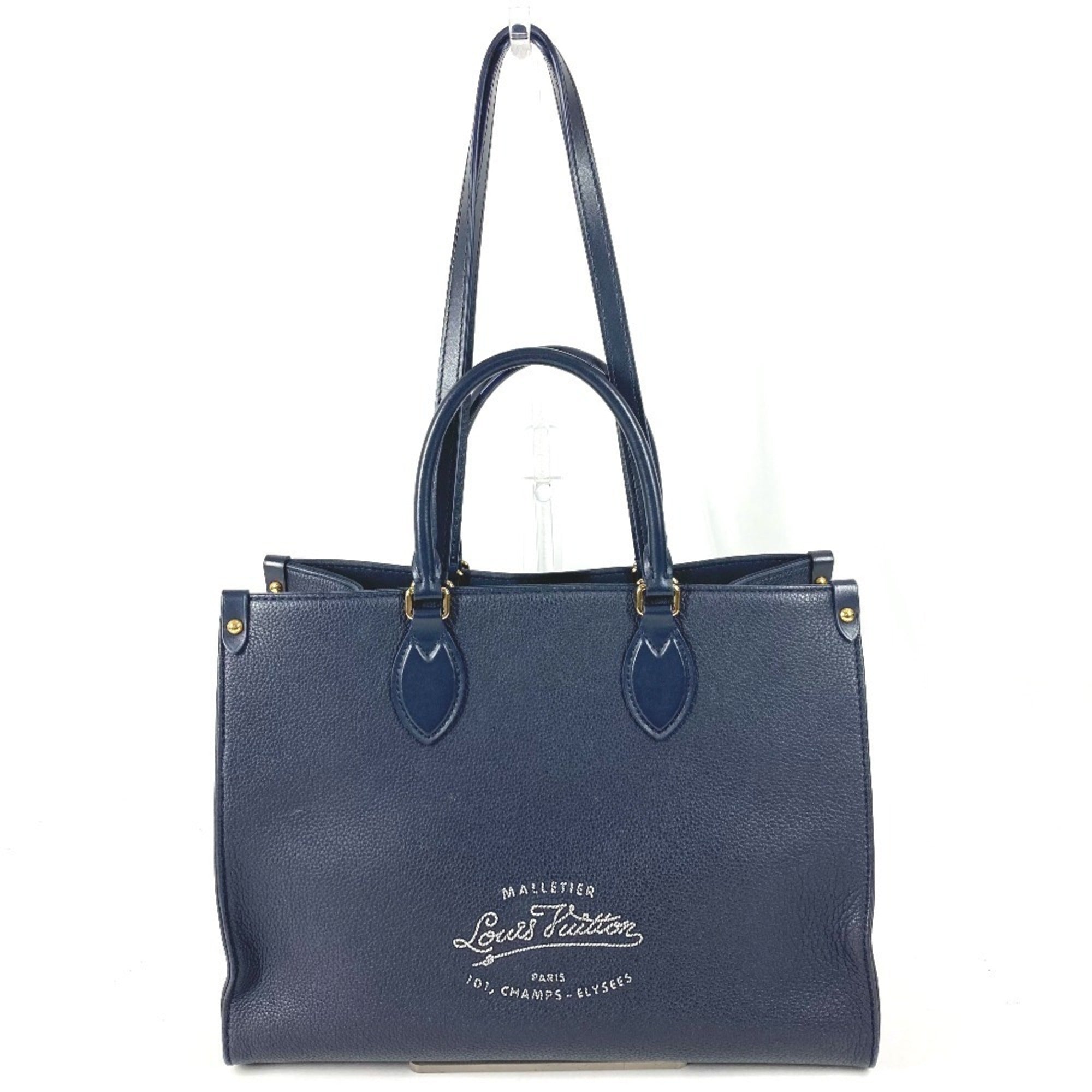 Louis Vuitton Navy White Leather Shoulder Bag Tote Bag (Pre-Owned)