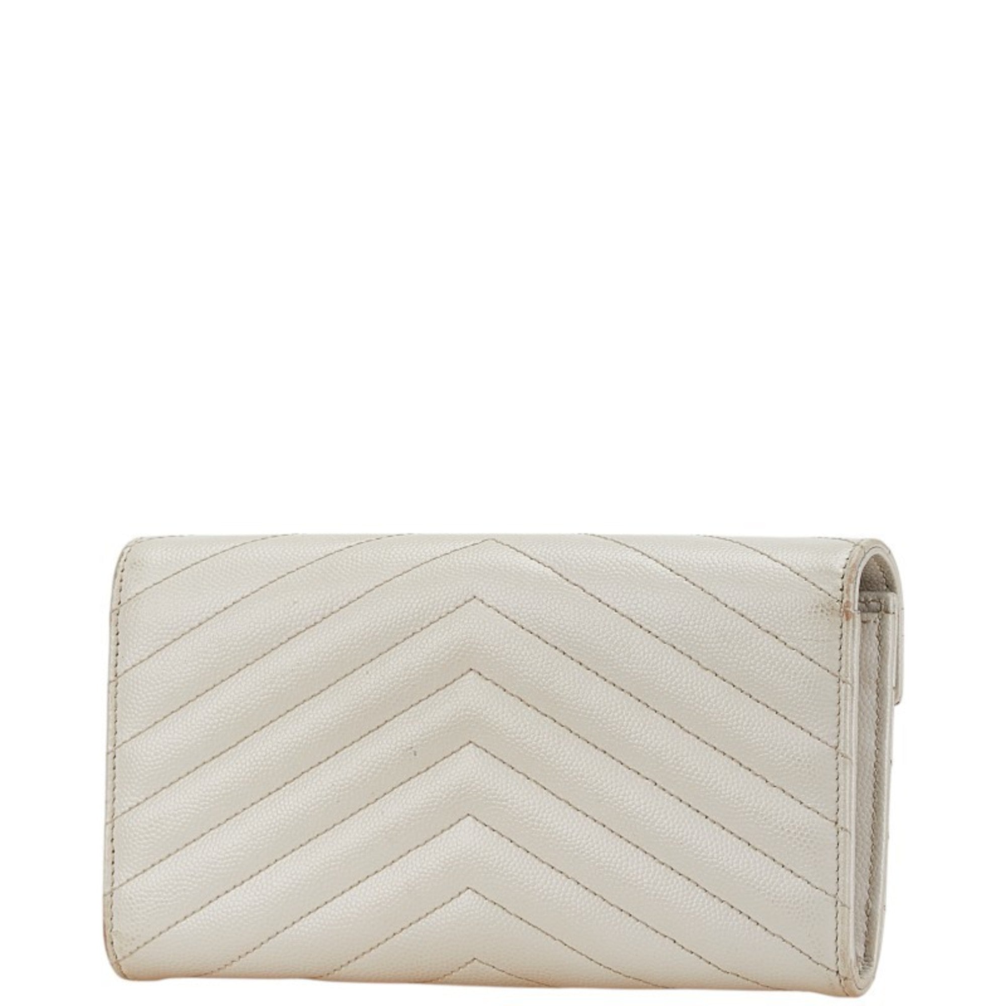 Saint Laurent White Leather Long Wallet (Bi-Fold) (Pre-Owned)