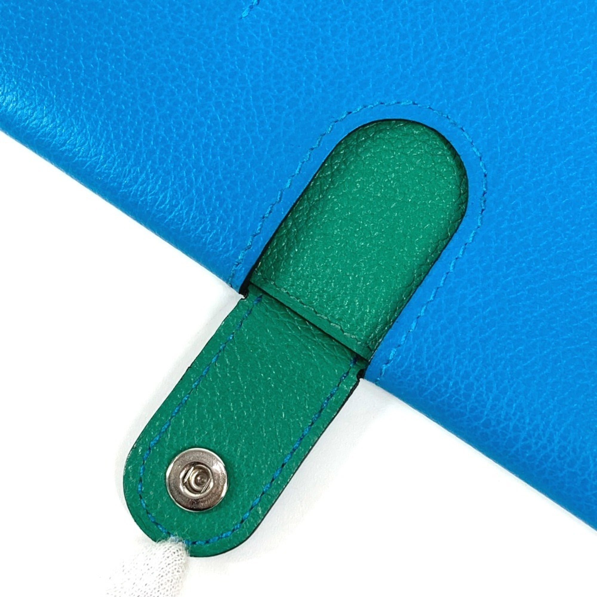 Hermes Blue Green Evercalf Leather Long Wallet (Bi-Fold) (Pre-Owned)