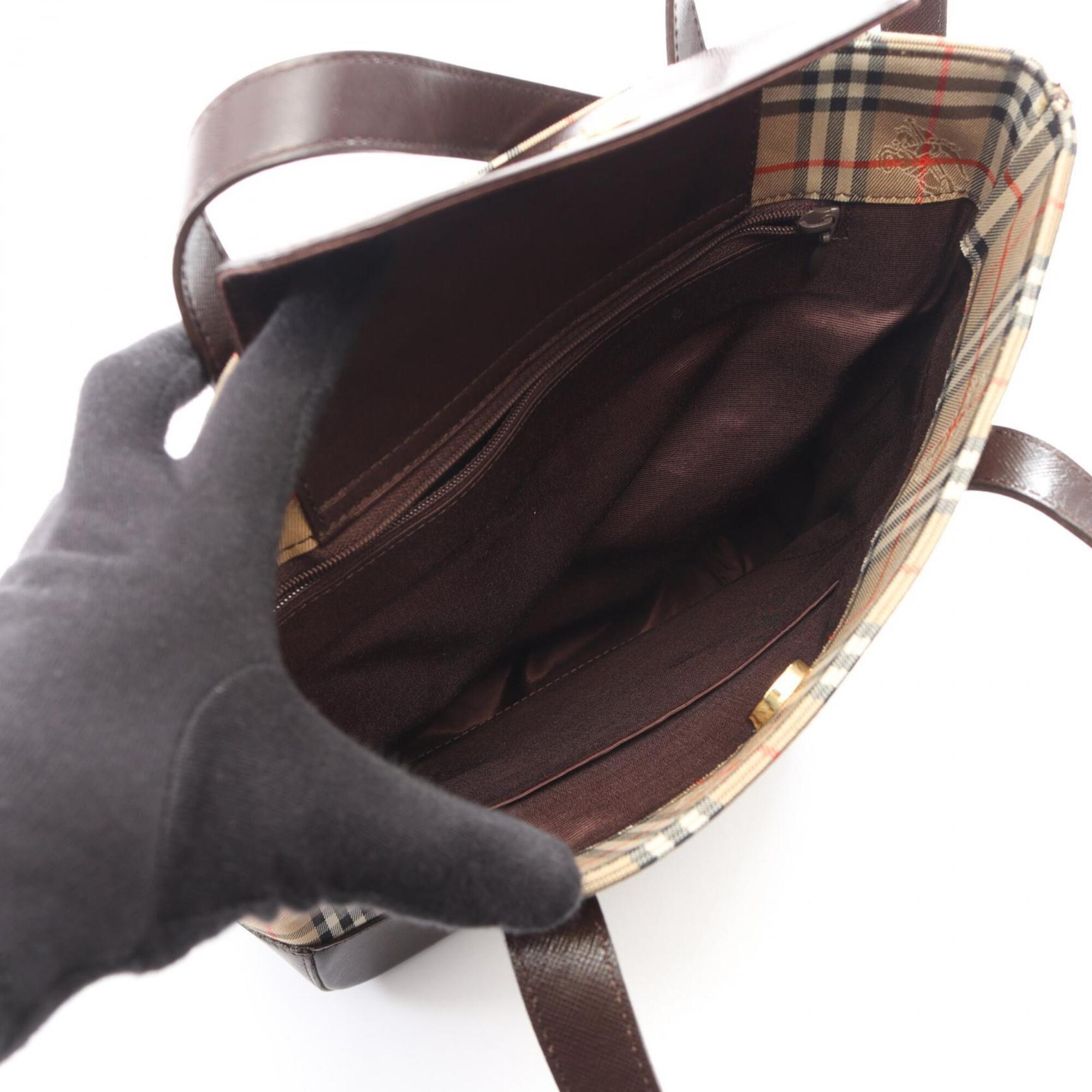 Burberry Beige Brown Canvas Leather Handbag Tote Bag (Pre-Owned)