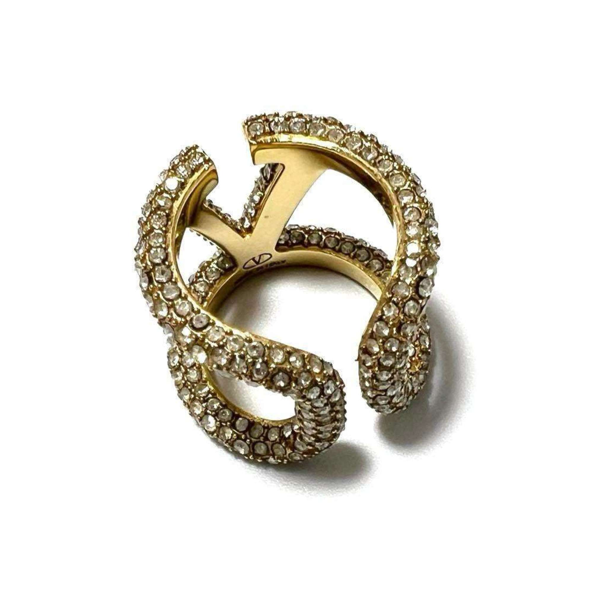 Valentino Gold Metal Rhinestone Band Ring (Pre-Owned)