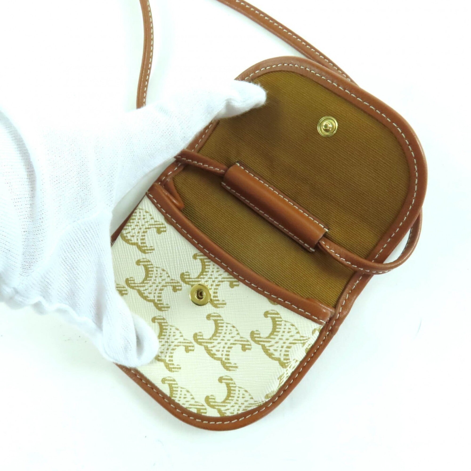 Celine Brown White Pvc Leather Coin Purse/Coin Case (Pre-Owned)