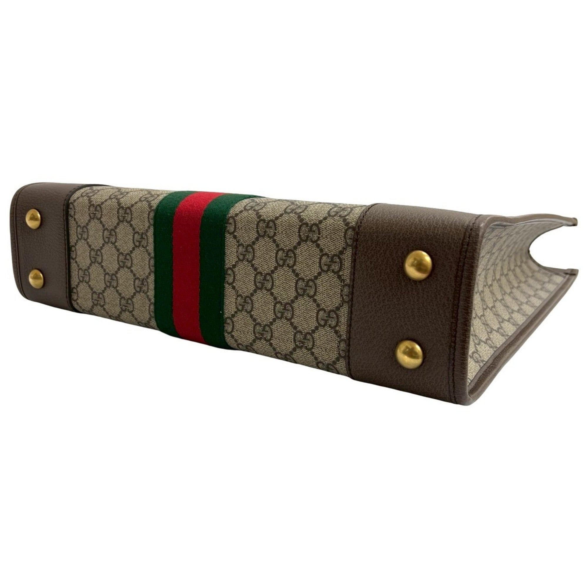 Gucci Brown Green Red Color Leather Pvc Handbag Tote Bag (Pre-Owned)
