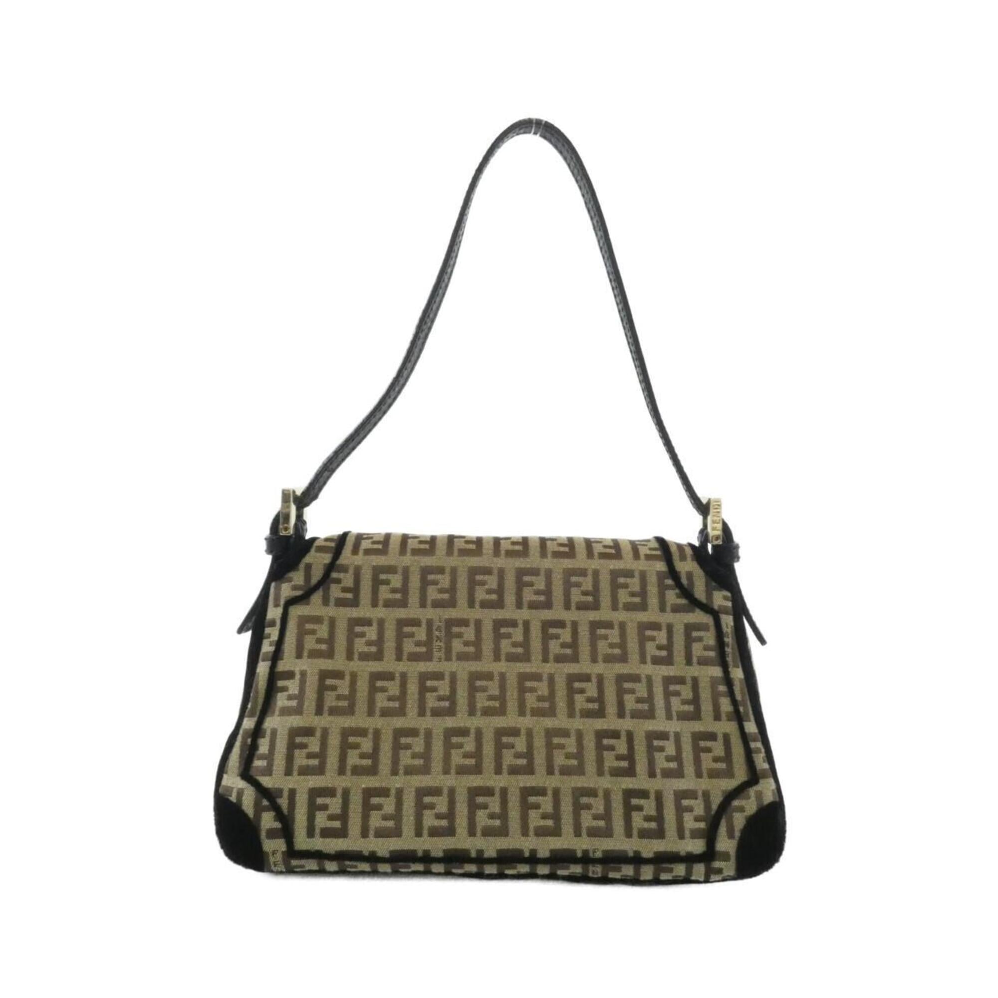 Fendi Black Brown Canvas Velvet Shoulder Bag (Pre-Owned)