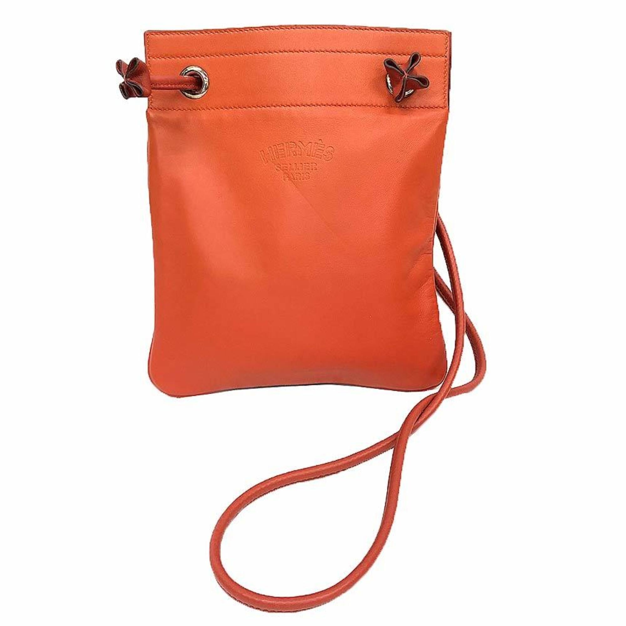 Hermes Orange Leather Pochette Shoulder Bag (Pre-Owned)