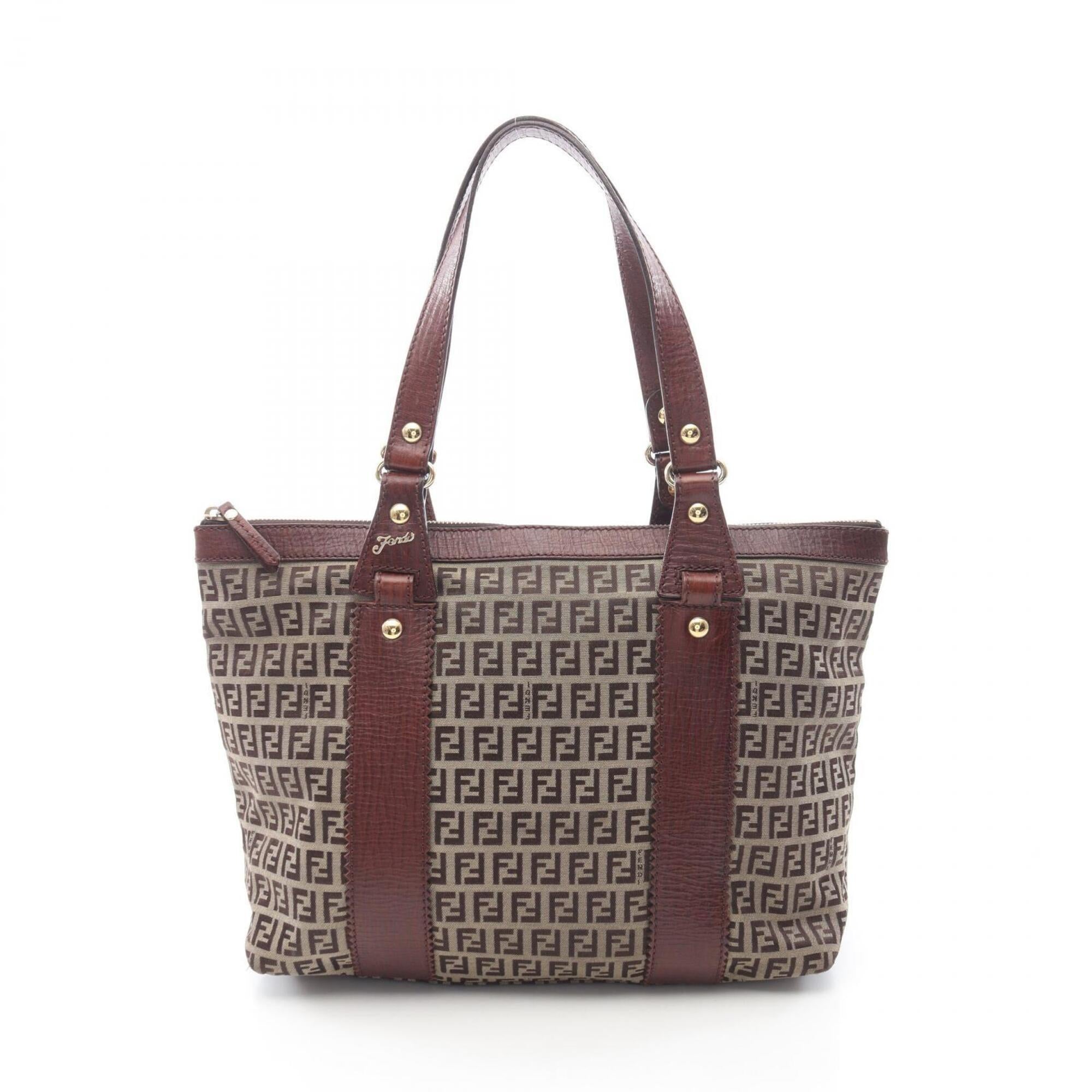 Fendi Beige Brown Canvas Leather Handbag Tote Bag (Pre-Owned)