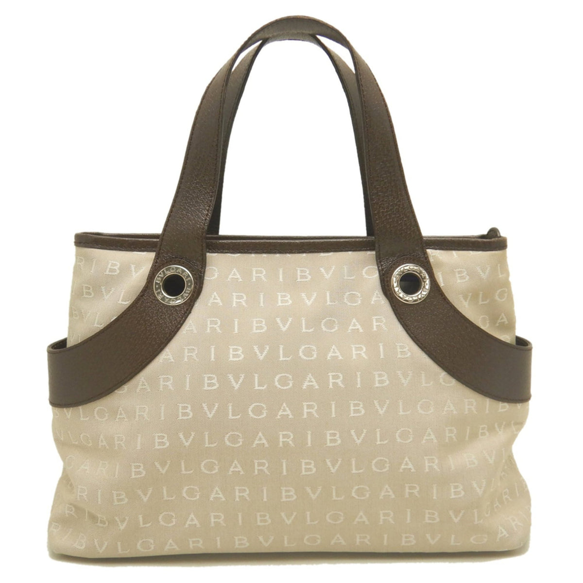 Bvlgari Beige Brown Canvas Leather Handbag (Pre-Owned)