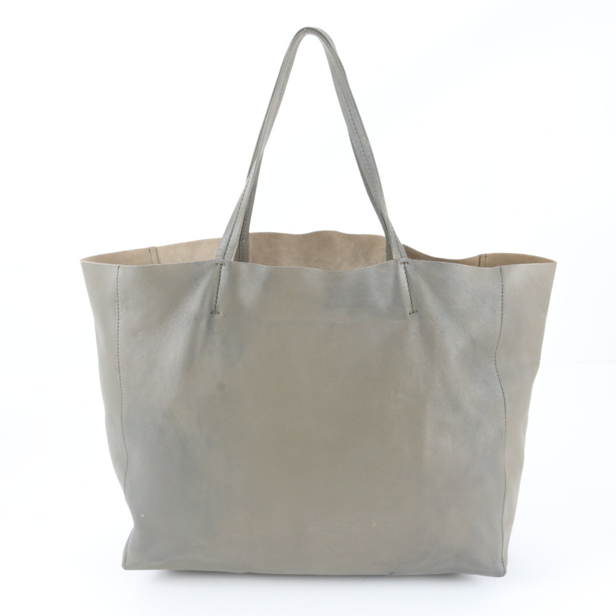 Celine Cabas Grayish Leather Handbag (Pre-Owned)