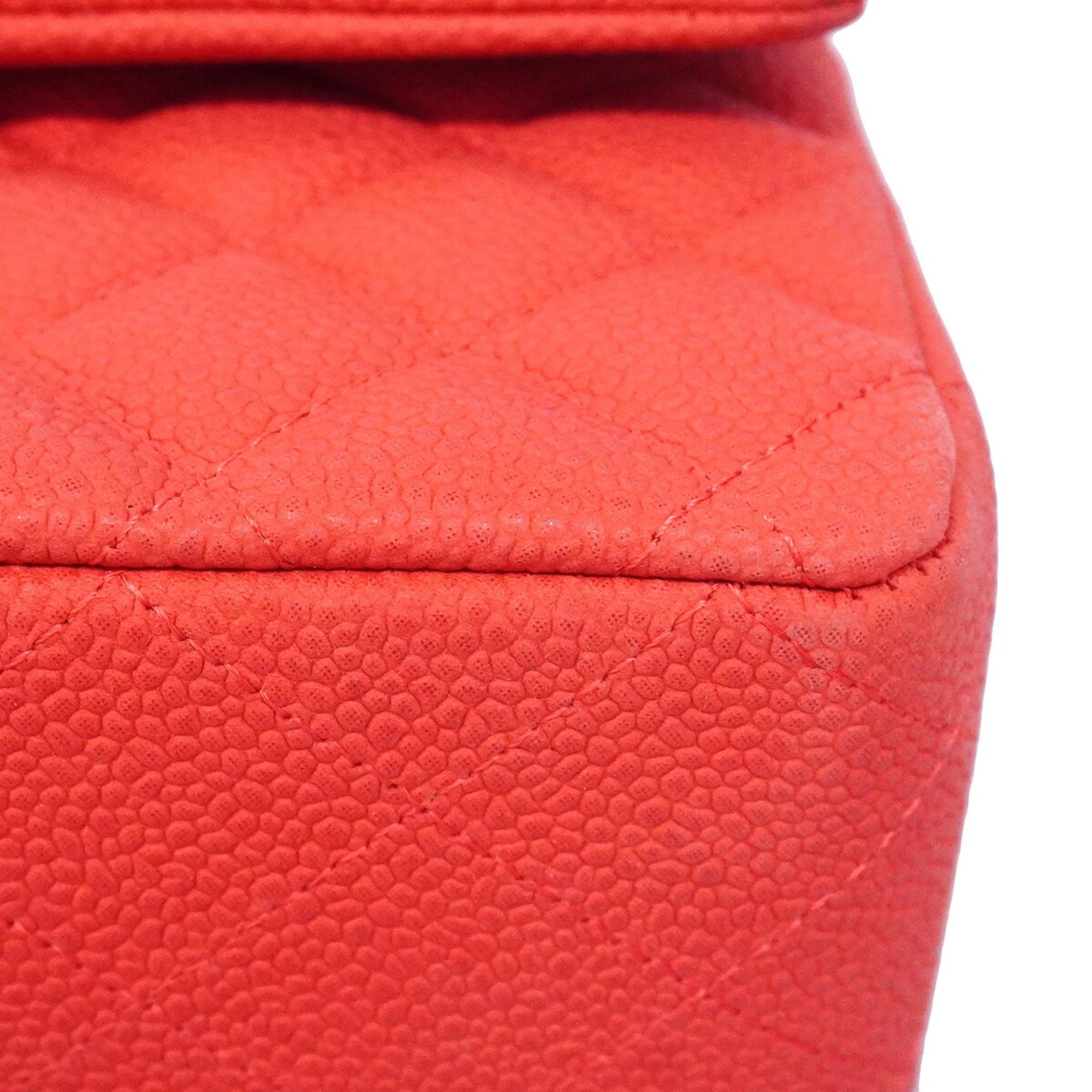 Chanel Red Color Grained Calfskin Shoulder Bag (Pre-Owned)
