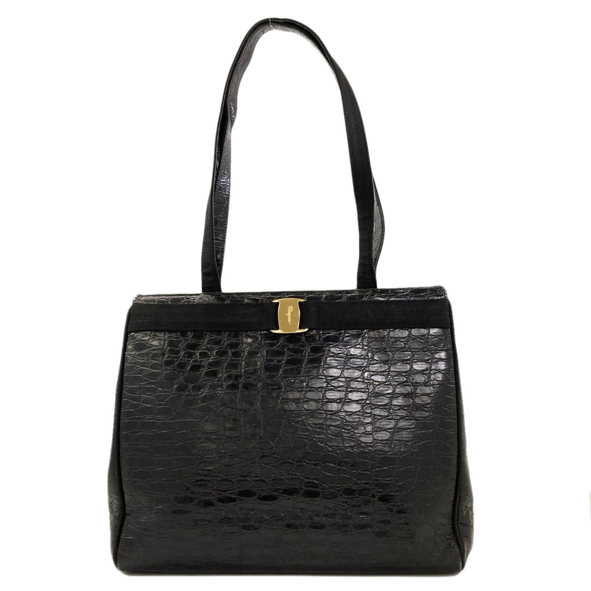 Salvatore Ferragamo Black Leather Tote Bag (Pre-Owned)