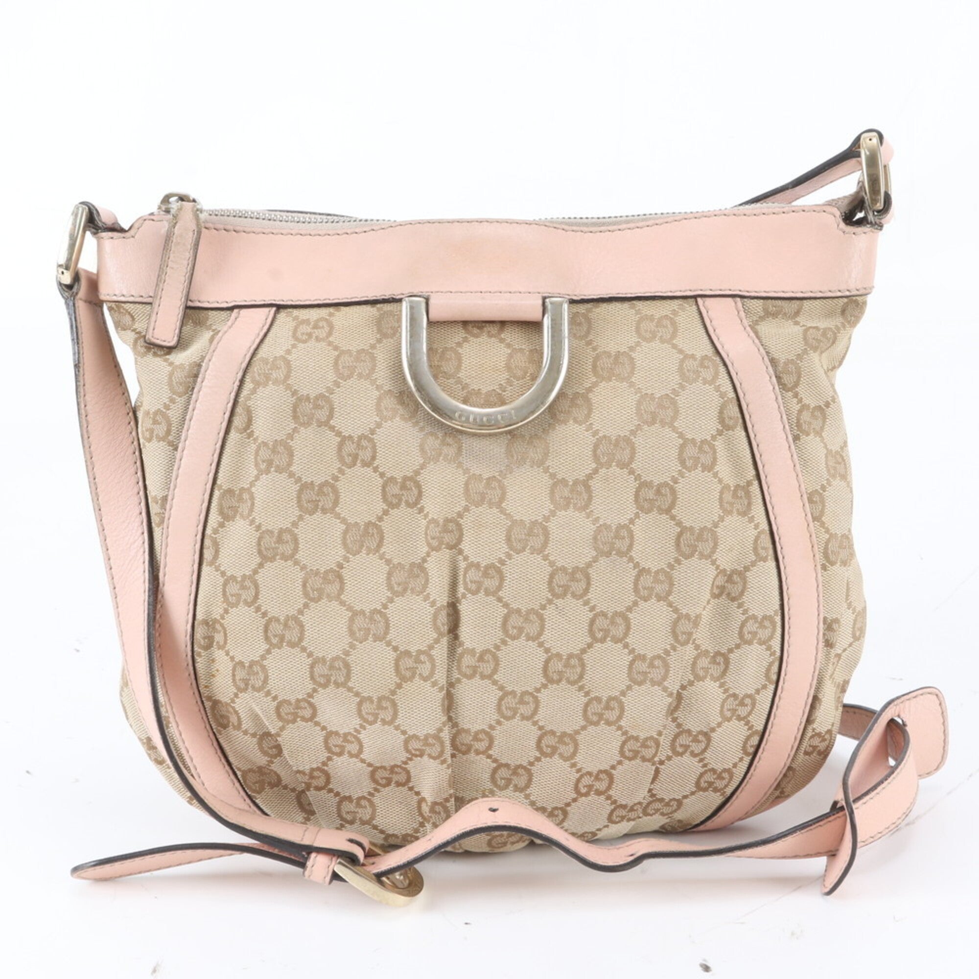 Gucci Brown Pink Leather Canvas Handbag Shoulder Bag Tote Bag (Pre-Owned)