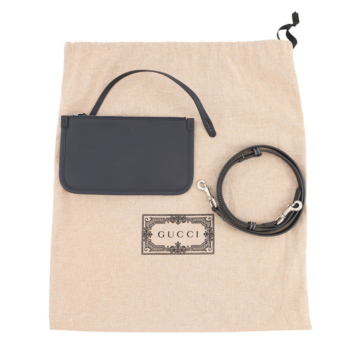 Gucci Beige Navy Canvas Leather Handbag Shoulder Bag (Pre-Owned)