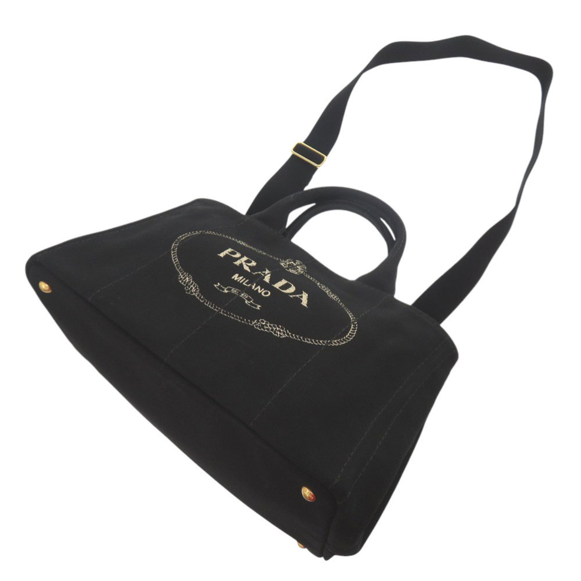 Prada Black Canvas Handbag Shoulder Bag Tote Bag (Pre-Owned)