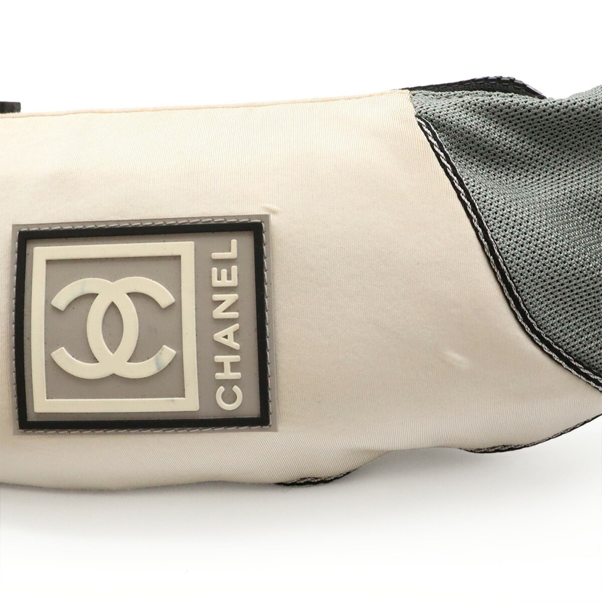 Chanel Gray Ivory Nylon Pouch Sling Bag (Pre-Owned)