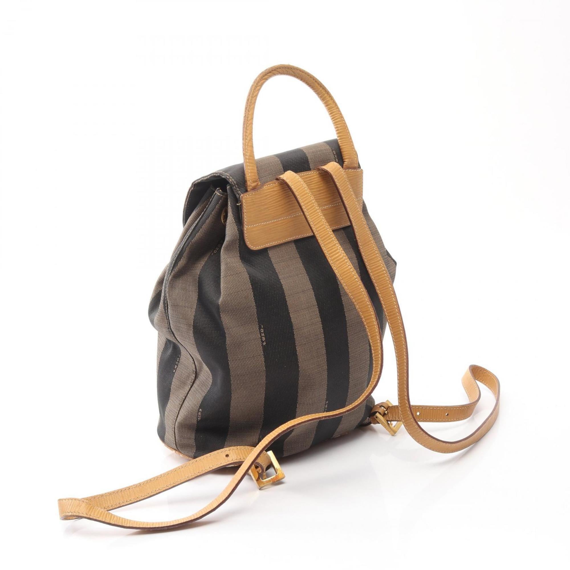 Fendi Beige Black Brown Canvas Leather Backpack Handbag (Pre-Owned)
