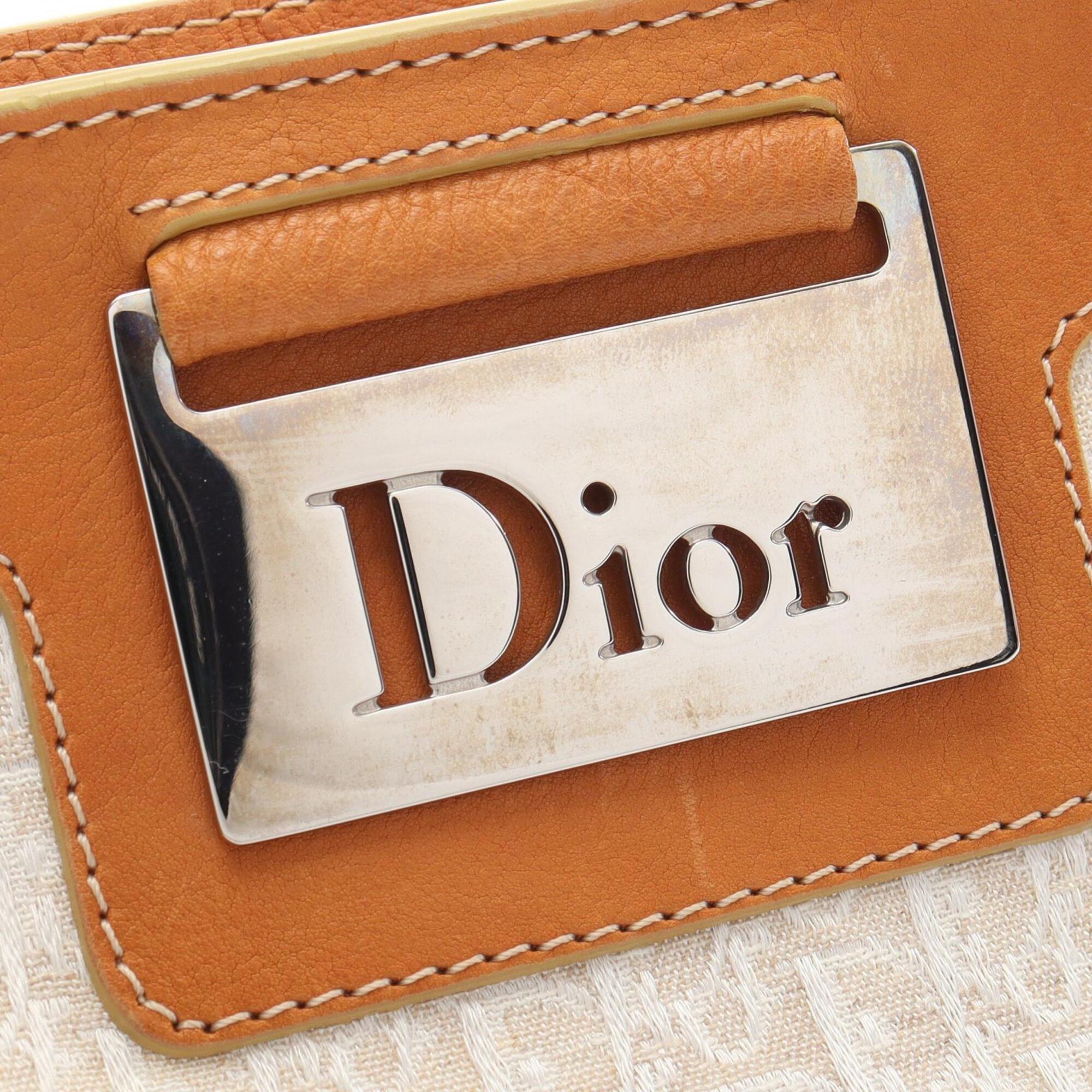 Christian Dior Brown Ivory Canvas Leather Handbag (Pre-Owned)