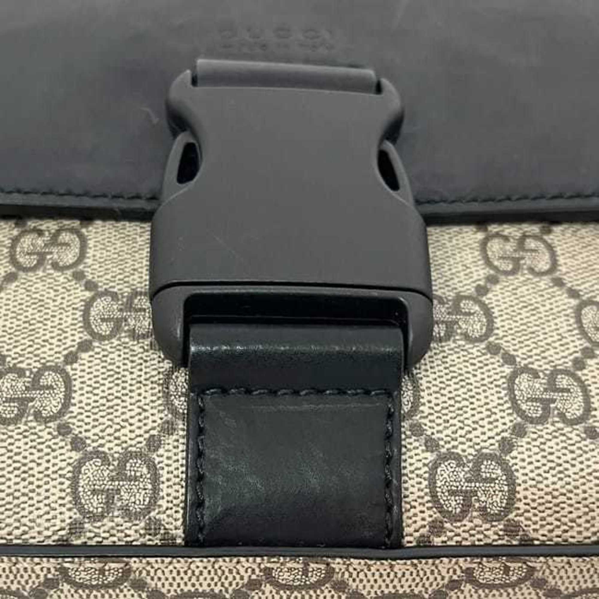 Gucci Beige Black Gg Supreme Leather Shoulder Bag (Pre-Owned)