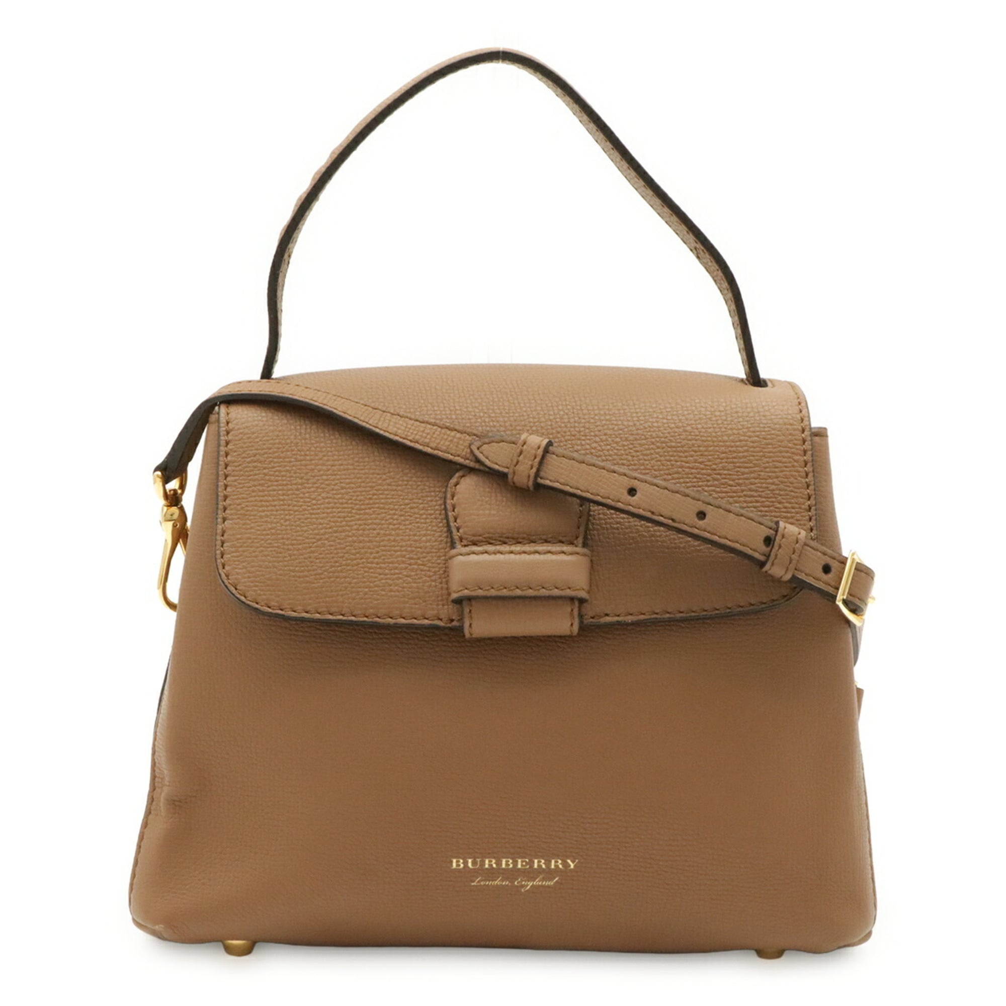 Burberry House Check Sand Leather Canvas Handbag Shoulder Bag (Pre-Owned)