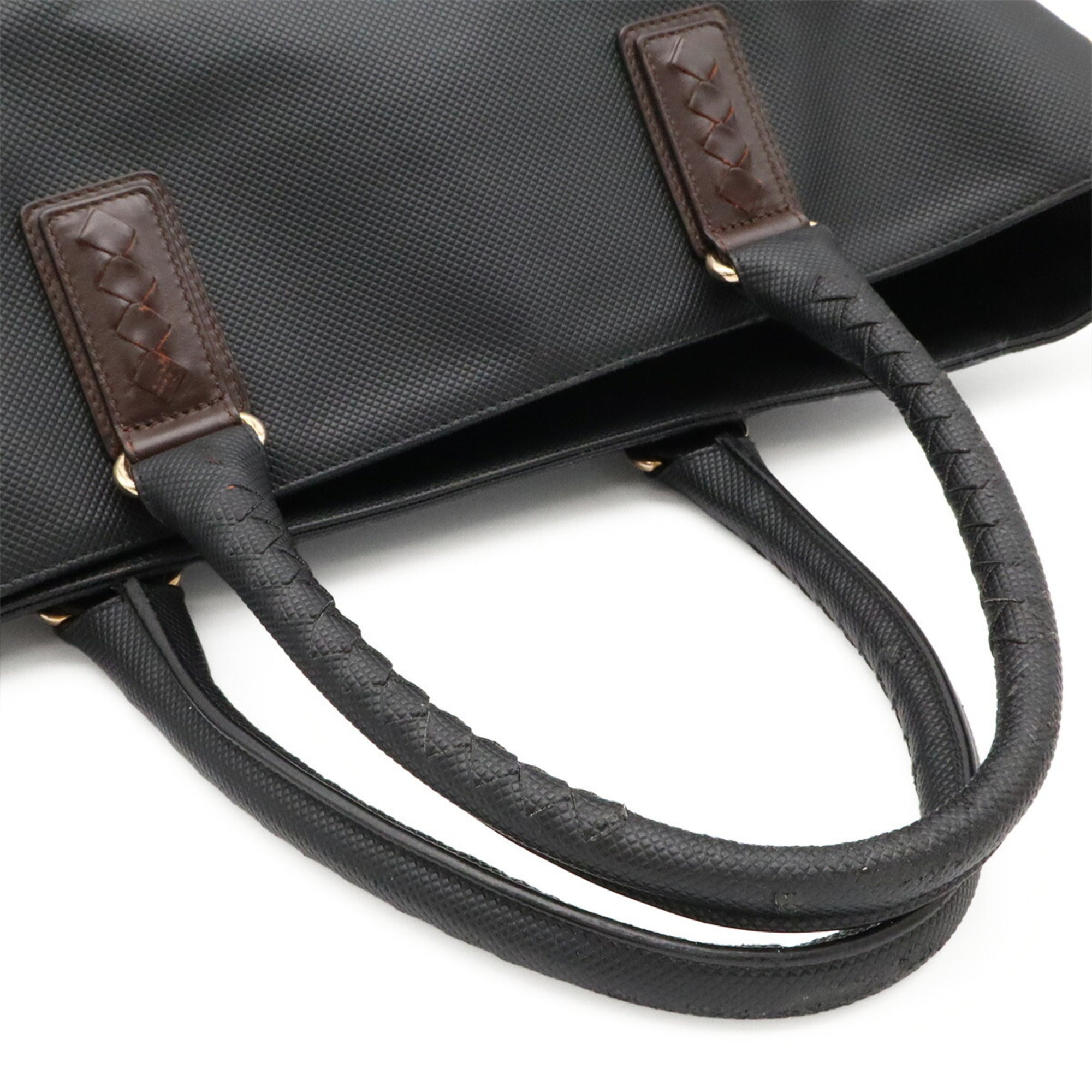 Bottega Veneta Black Dark Brown Coated Canvas Leather Shoulder Bag Tote Bag (Pre-Owned)