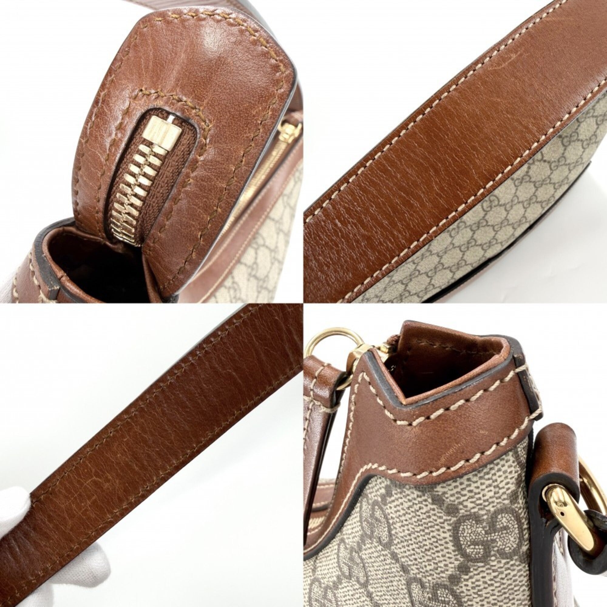 Gucci Beige Brown Gg Supreme Leather Handbag Shoulder Bag (Pre-Owned)