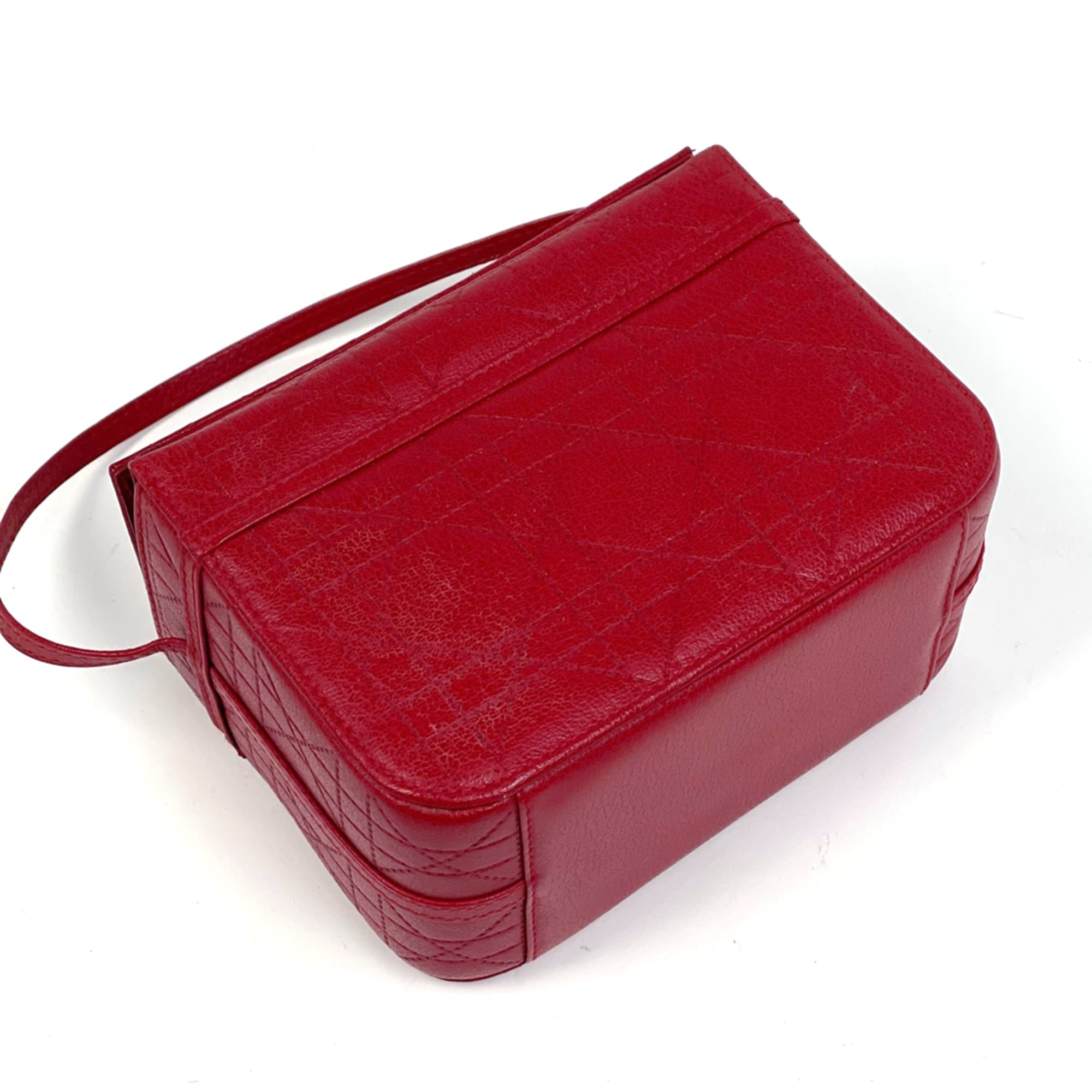 Christian Dior Red Color Leather Handbag Vanity Bag (Pre-Owned)