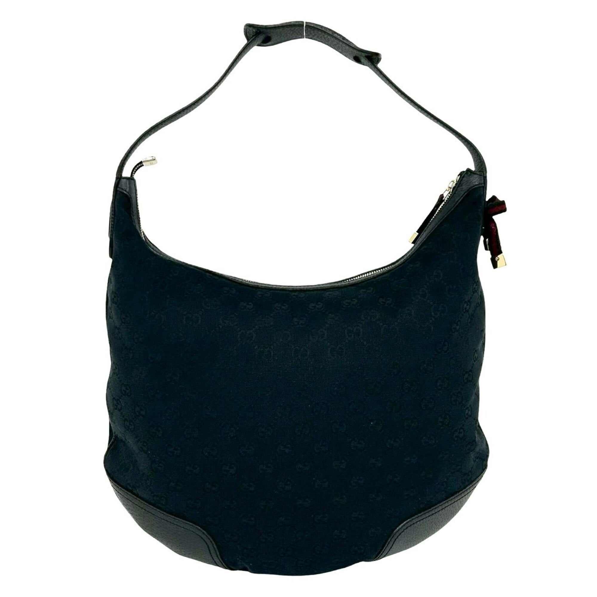 Gucci Black Navy Canvas Leather Shoulder Bag (Pre-Owned)