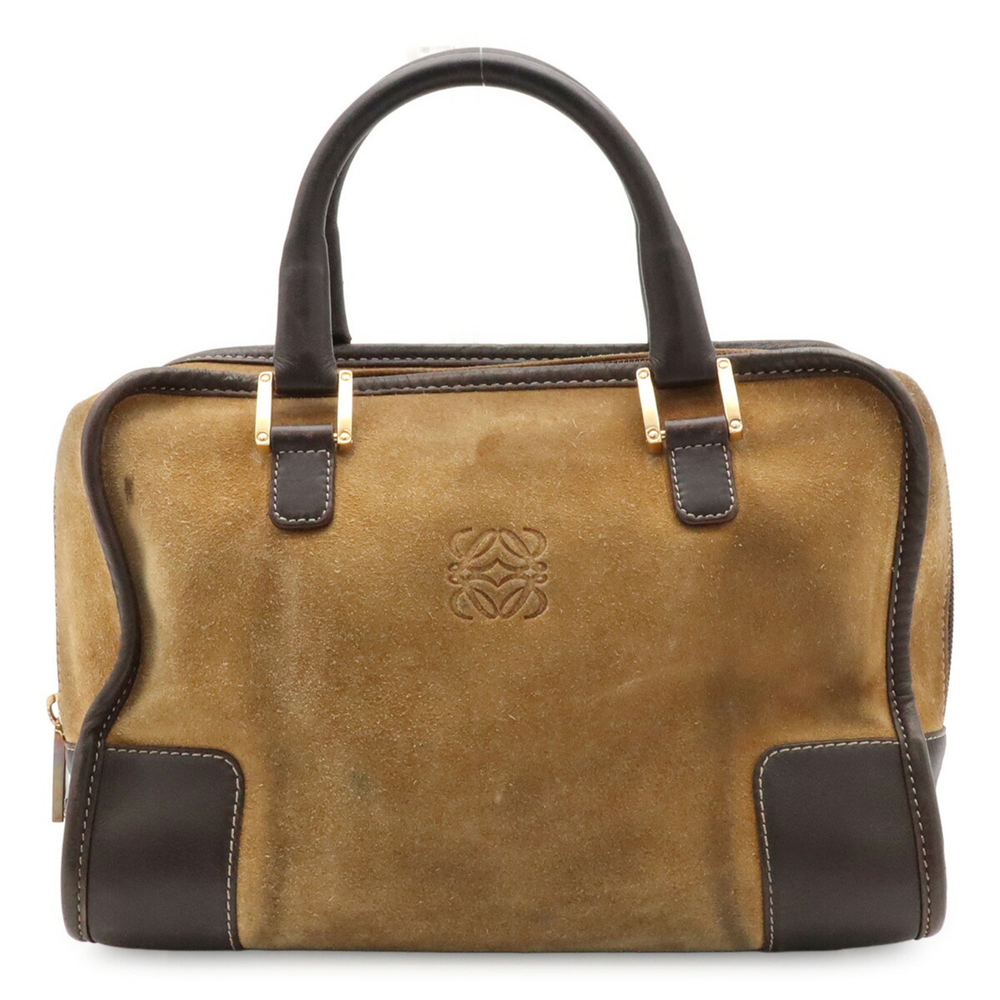 Loewe Amazona Beige Dark Brown Suede Leather Handbag (Pre-Owned)