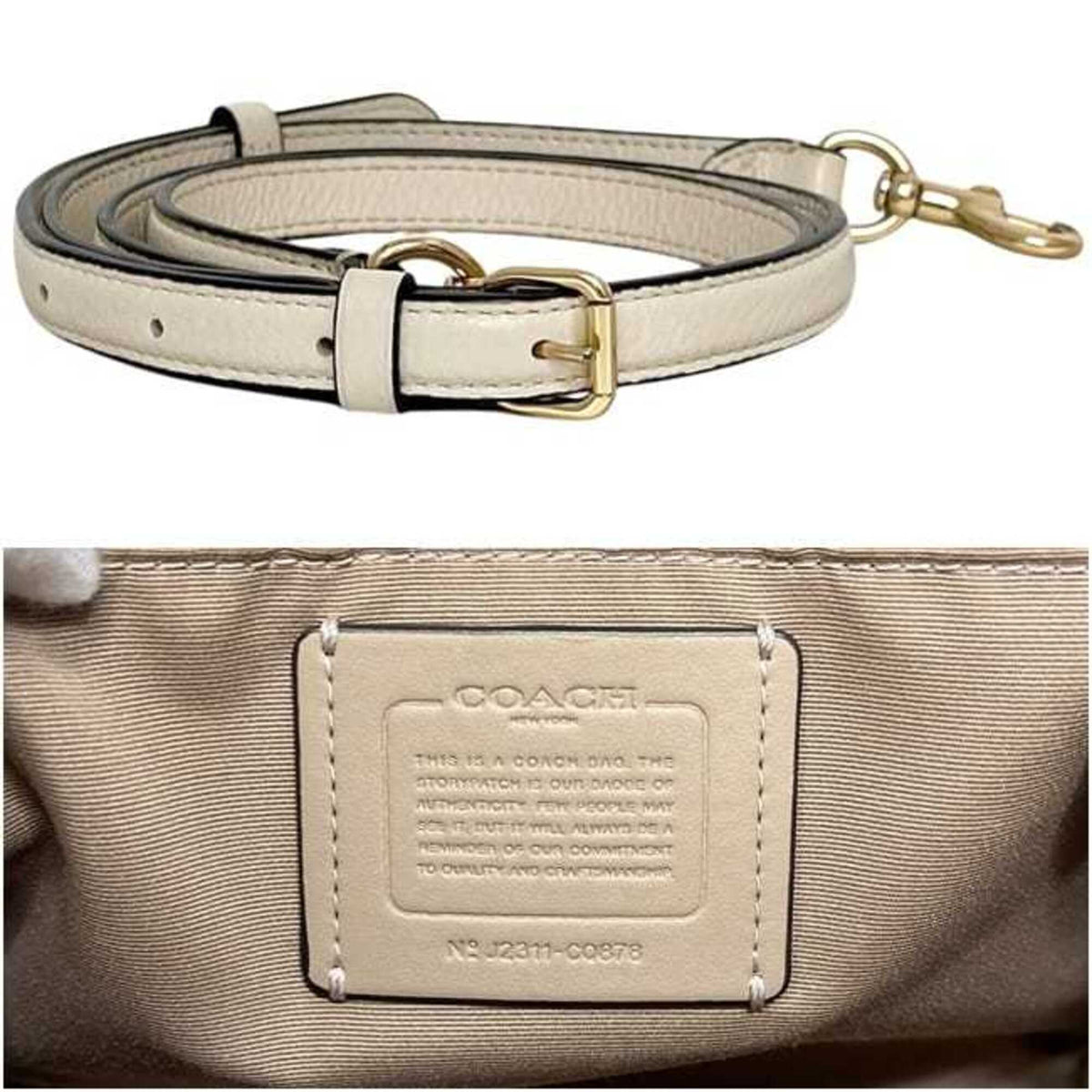Coach Beige White Canvas Leather Handbag Shoulder Bag (Pre-Owned)
