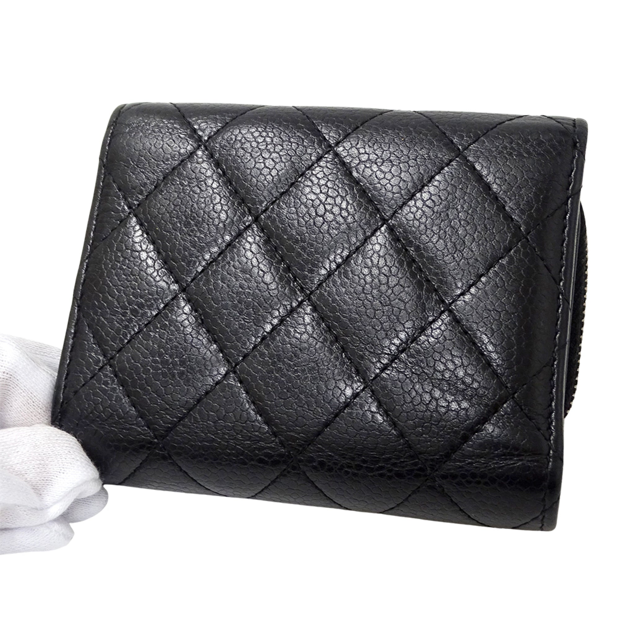 Chanel Black Grained Calfskin Wallet (Tri-Fold) (Pre-Owned)