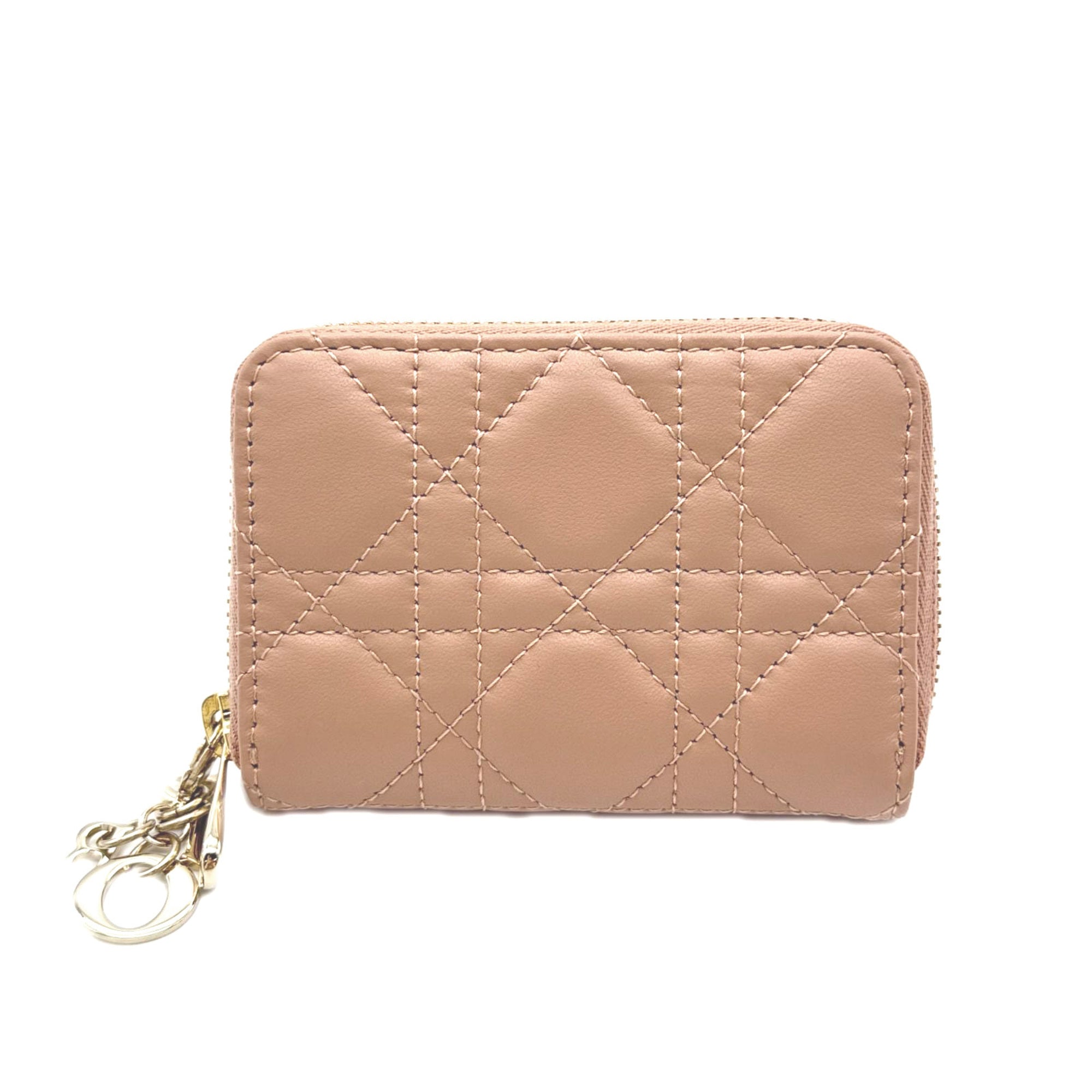 Christian Dior Lady Dior Pink Beige Leather Coin Purse/Coin Case (Pre-Owned)